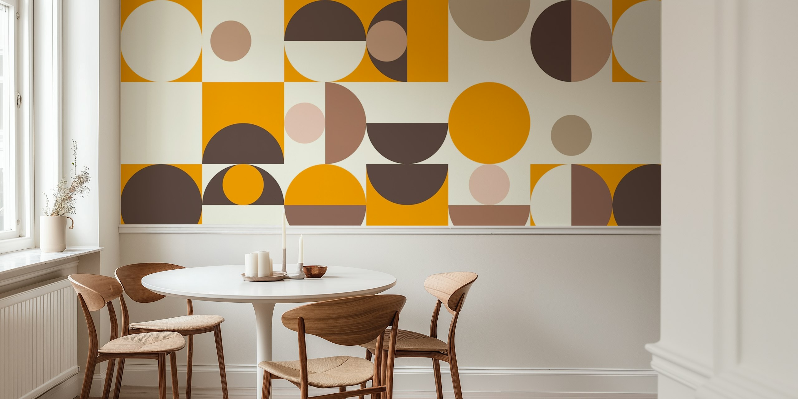 Bauhaus Mid-Century Serene Orange carta da parati nella stanza