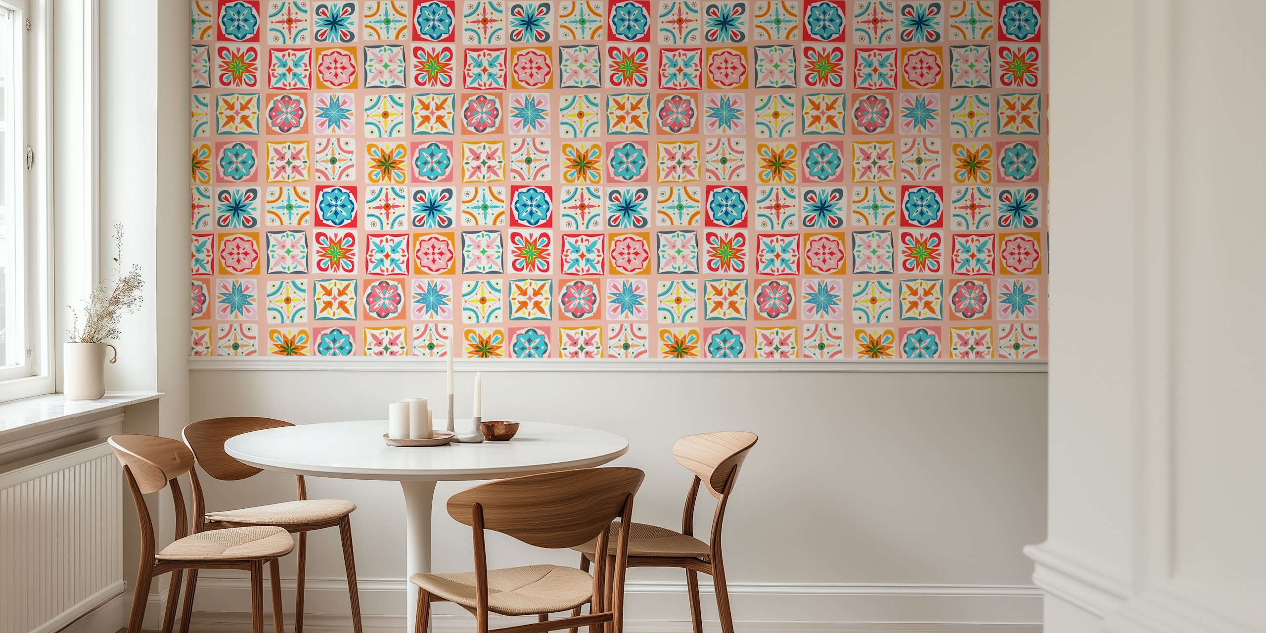 Tapeta Checkers azulejos pastel rose v pokoji