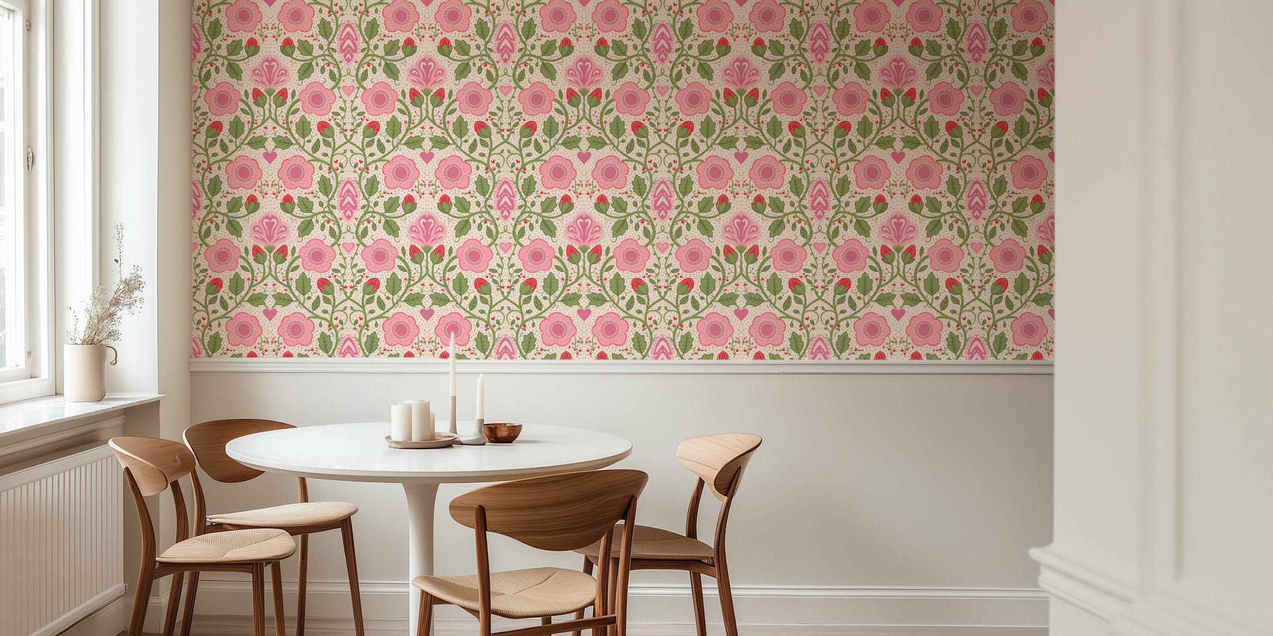 Rustic Floral Amour wallpaper design in a room