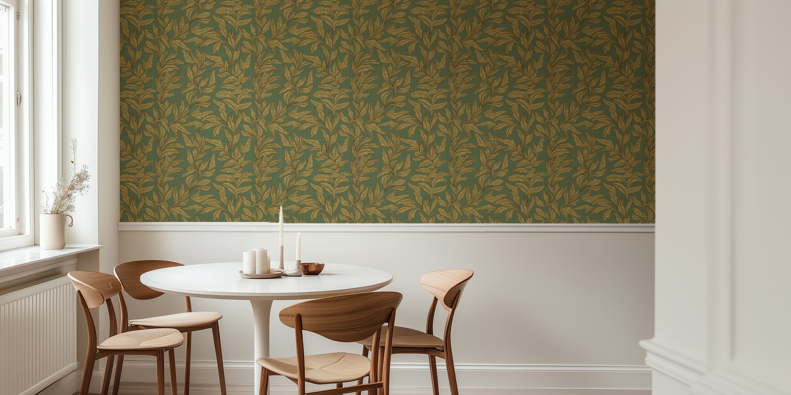 Olive garden leaves wallpaper in a room