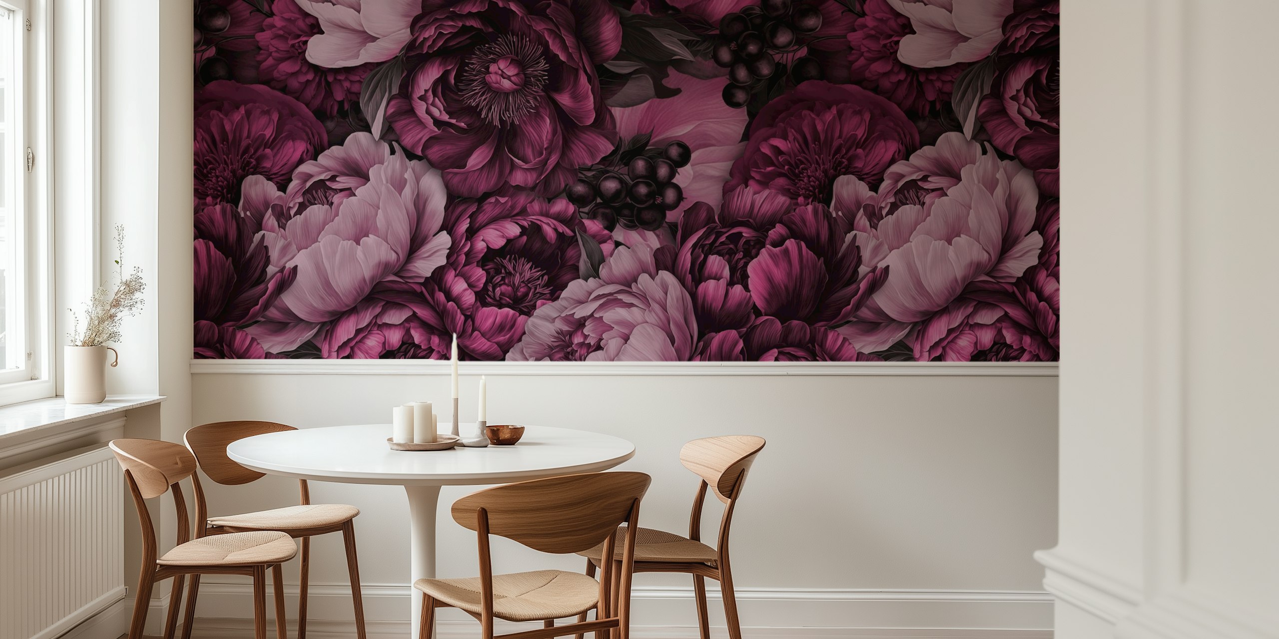 Dark Academia Baroque Bloom Pink Chic Tapete im Raum