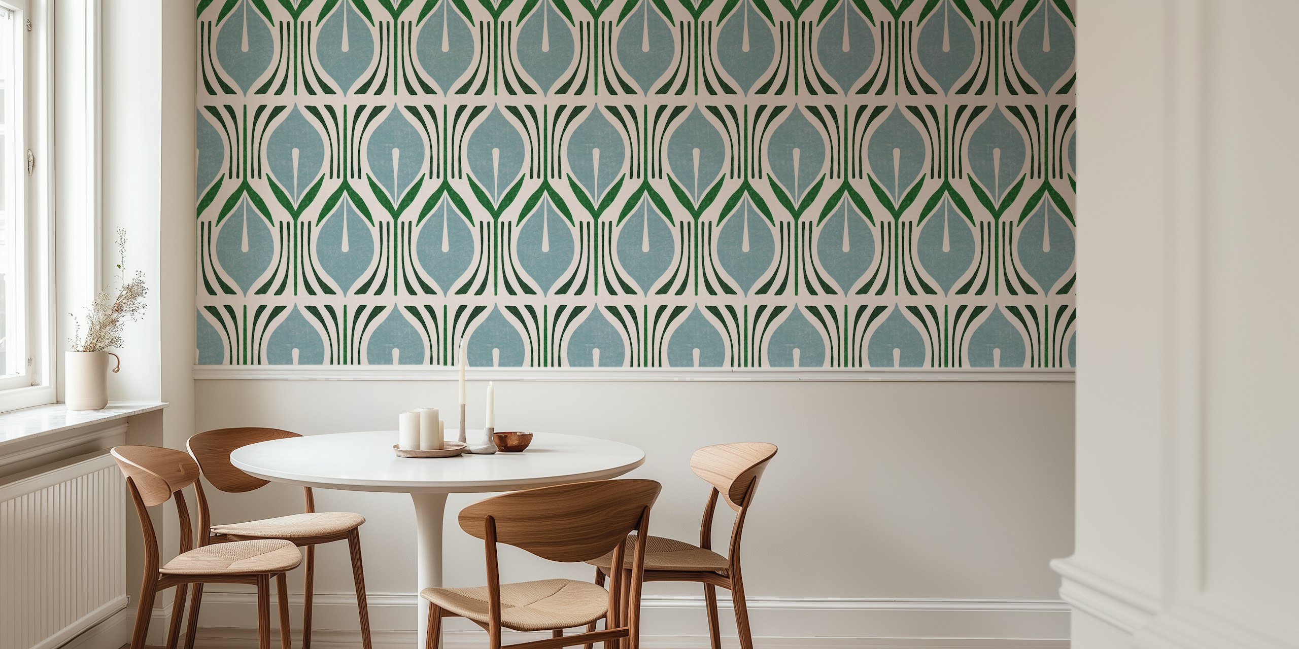 Papel pintado Tamerlan azul en un ajuste de habitación
