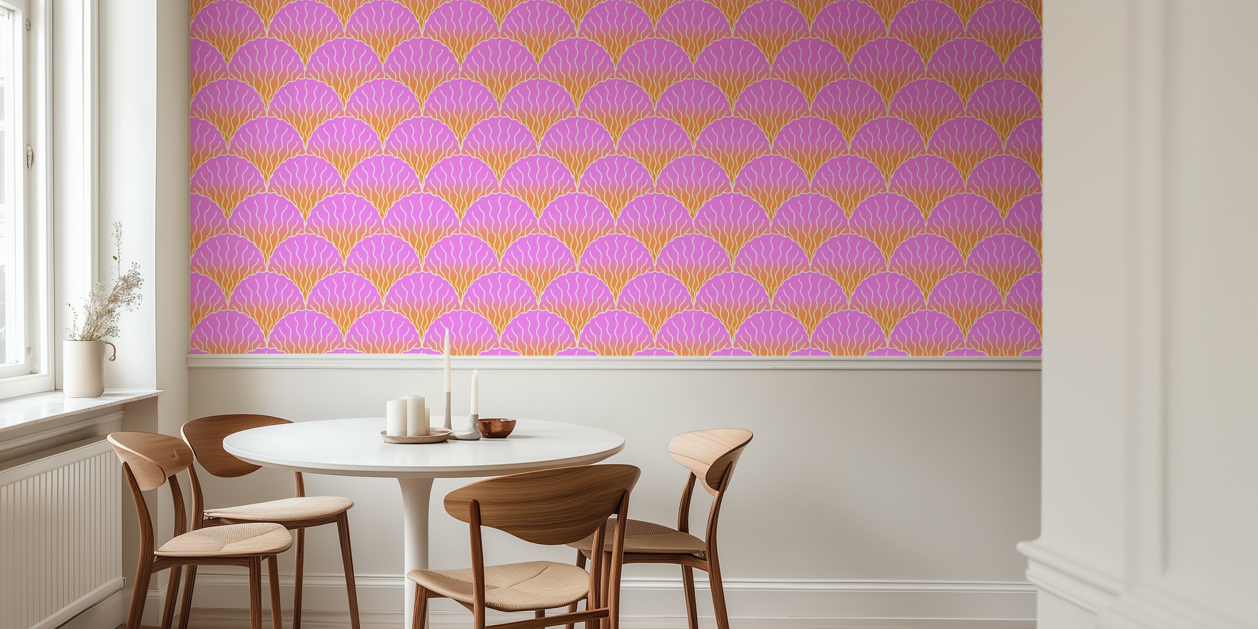 Pink and coral wavy shell pattern wallpaper