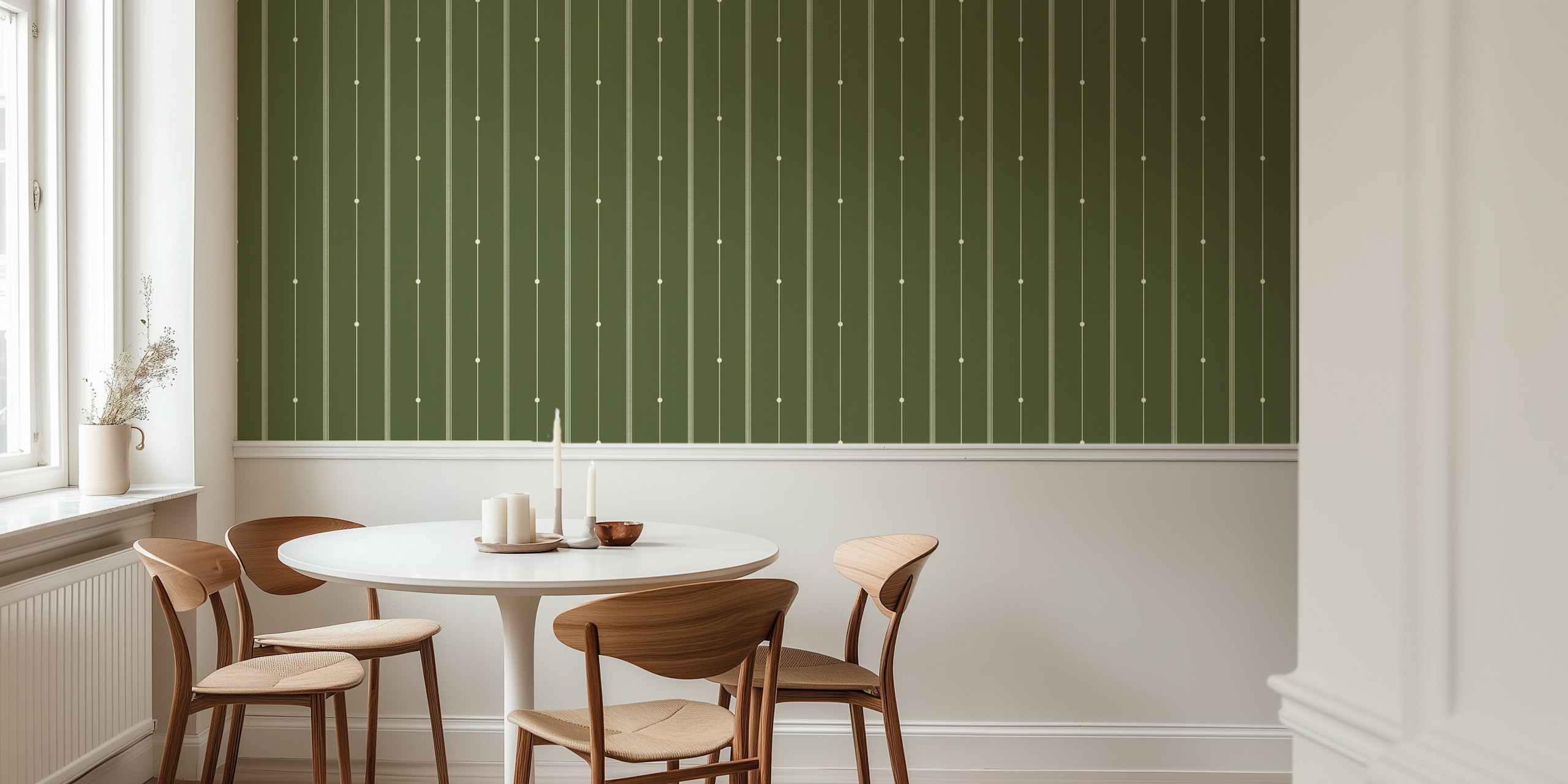 Olive drab striped wallpaper in a room