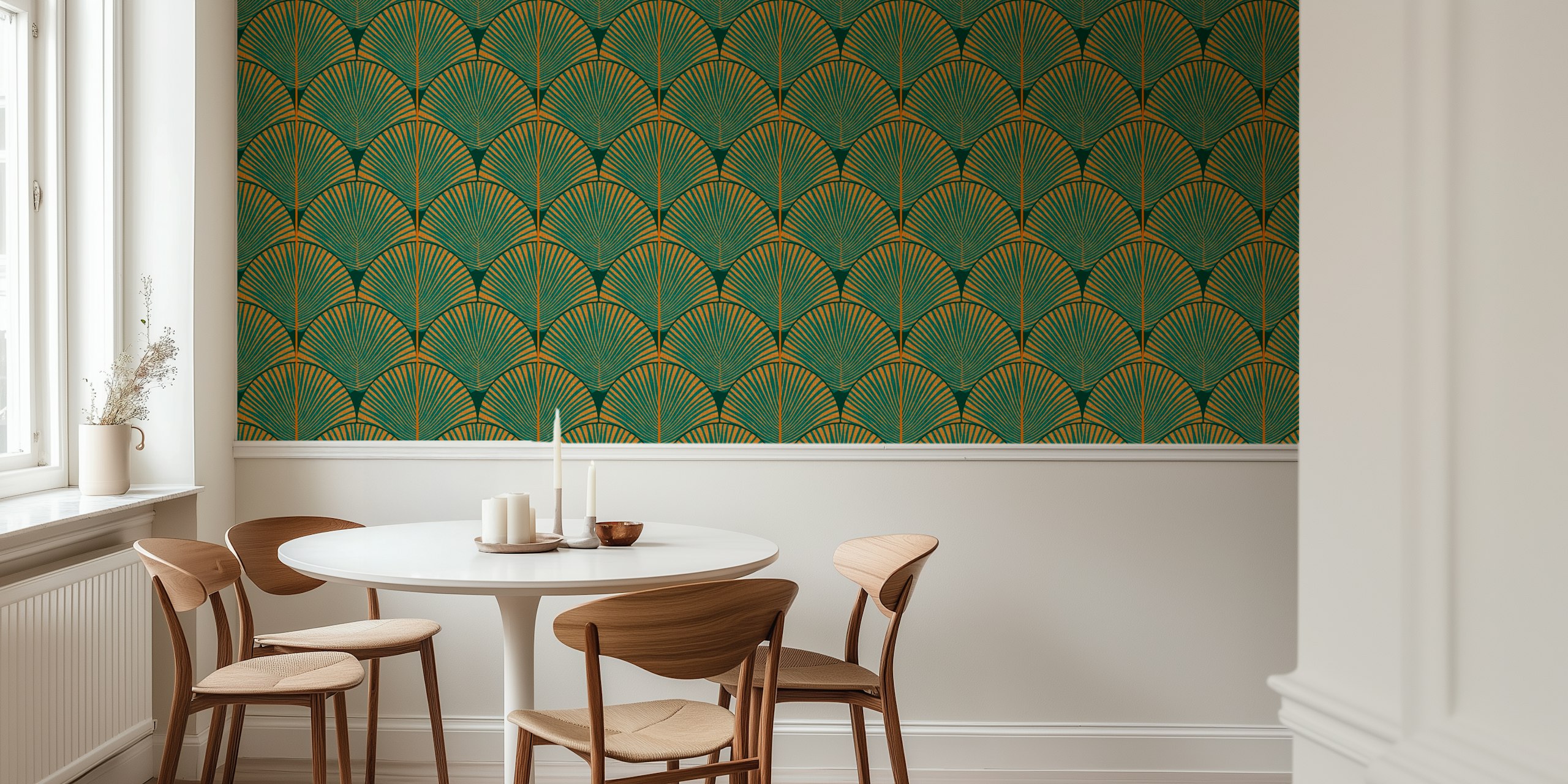Geometric deco palm leaf wallpaper σε ένα δωμάτιο