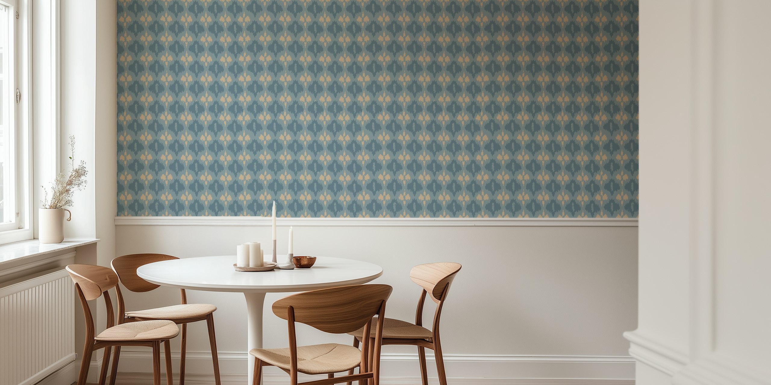 Rustic diamond pattern in blue and beige wallpaper