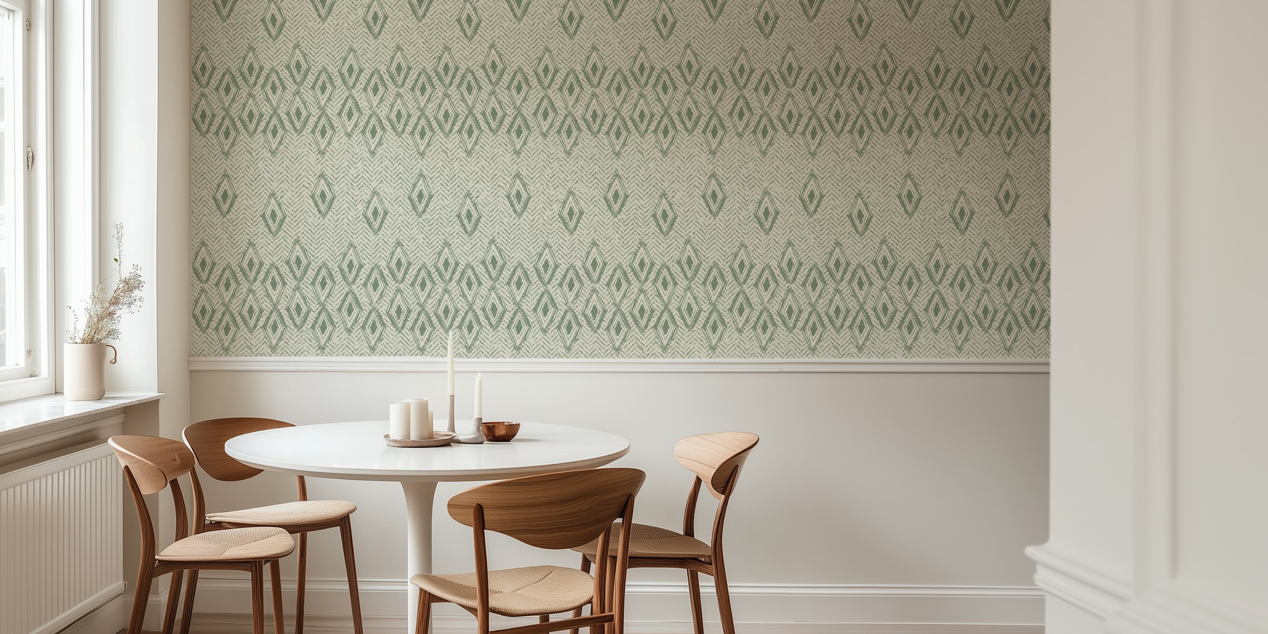 Rustic Diamond chevron green tapet i et rom