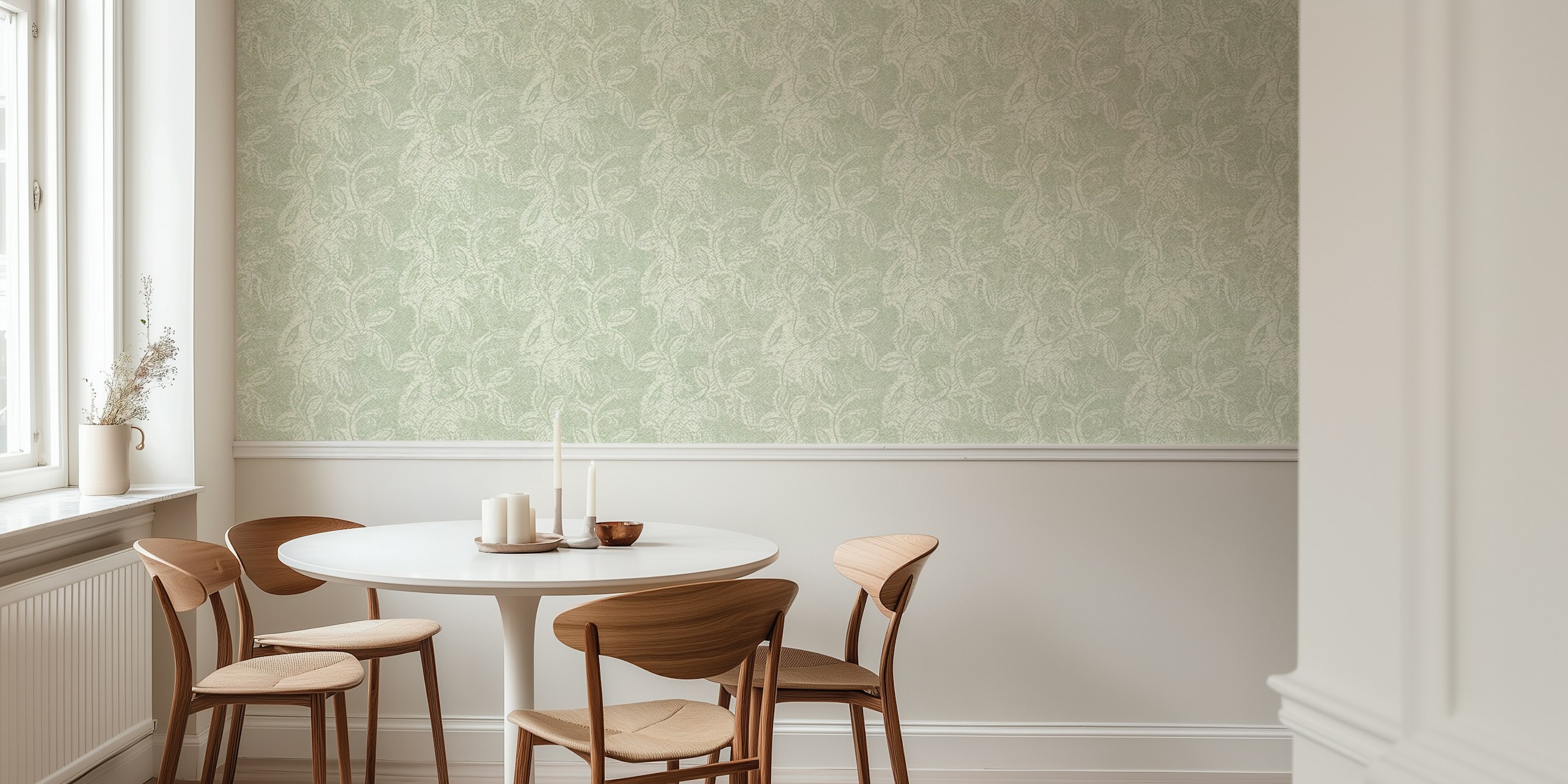 Rustic rug texture green wallpaper in a room