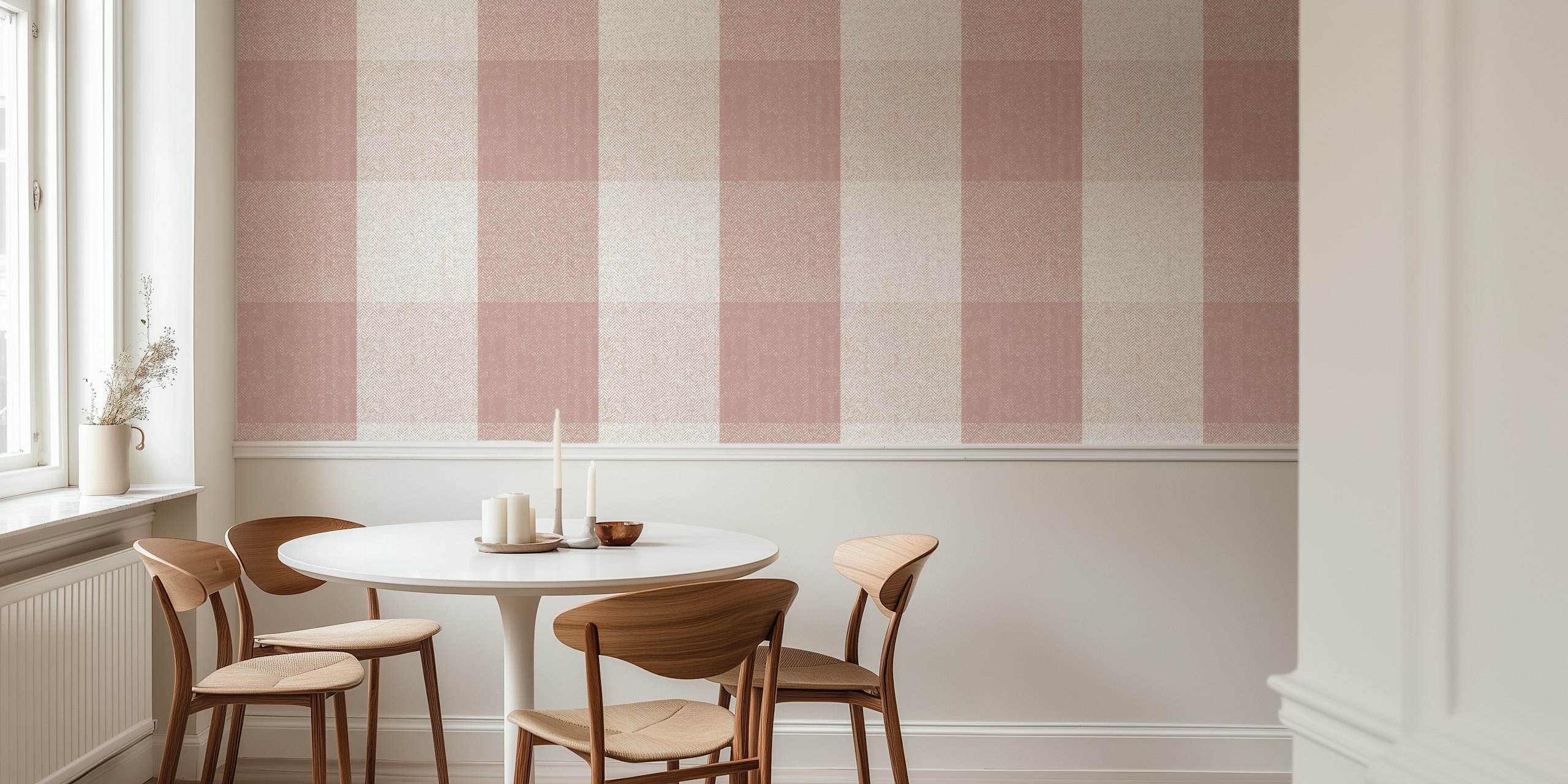 Herringbone pattern in pink and white wallpaper