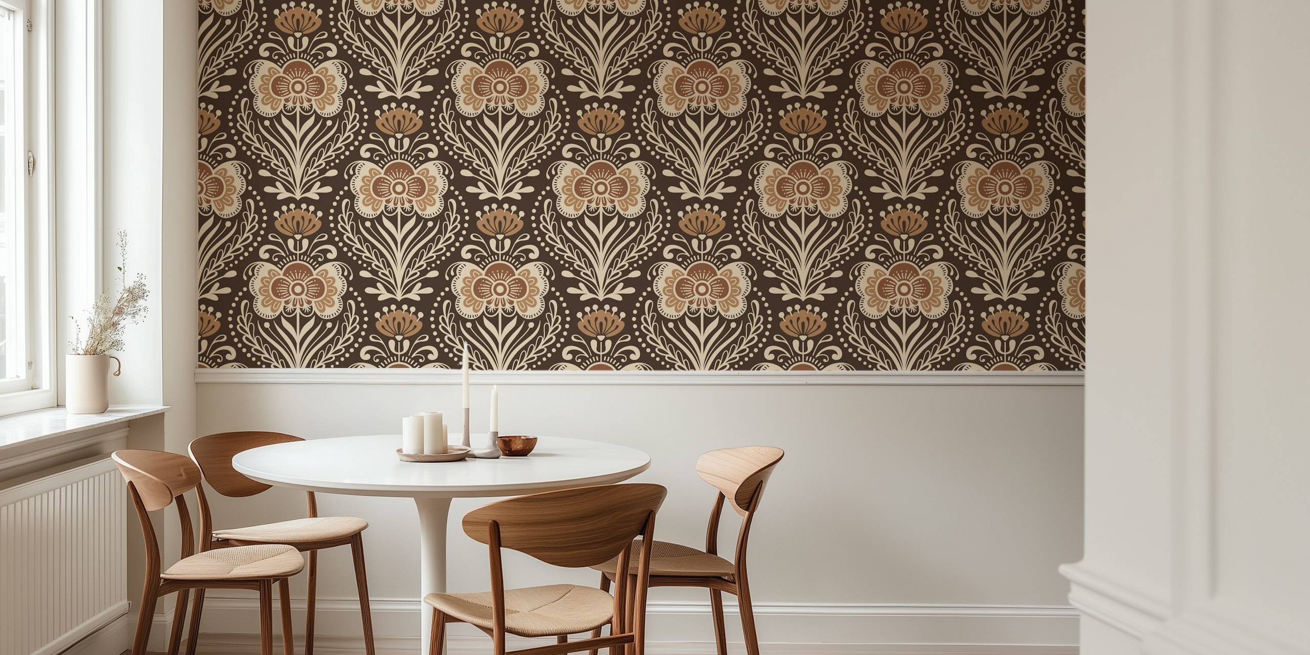 Brown vintage floral pattern wallpaper