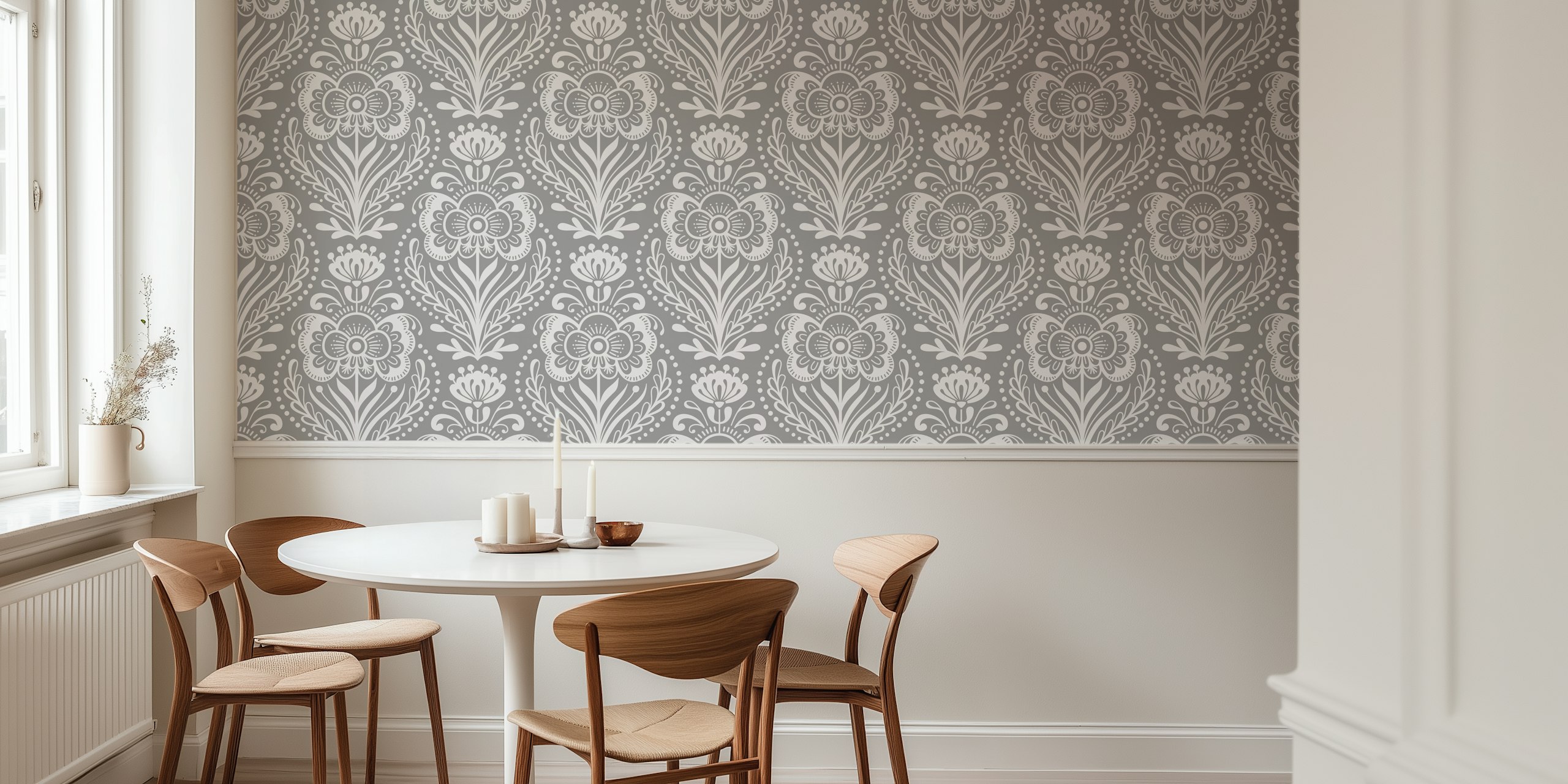 Gray Floral Elegance wallpaper in a room