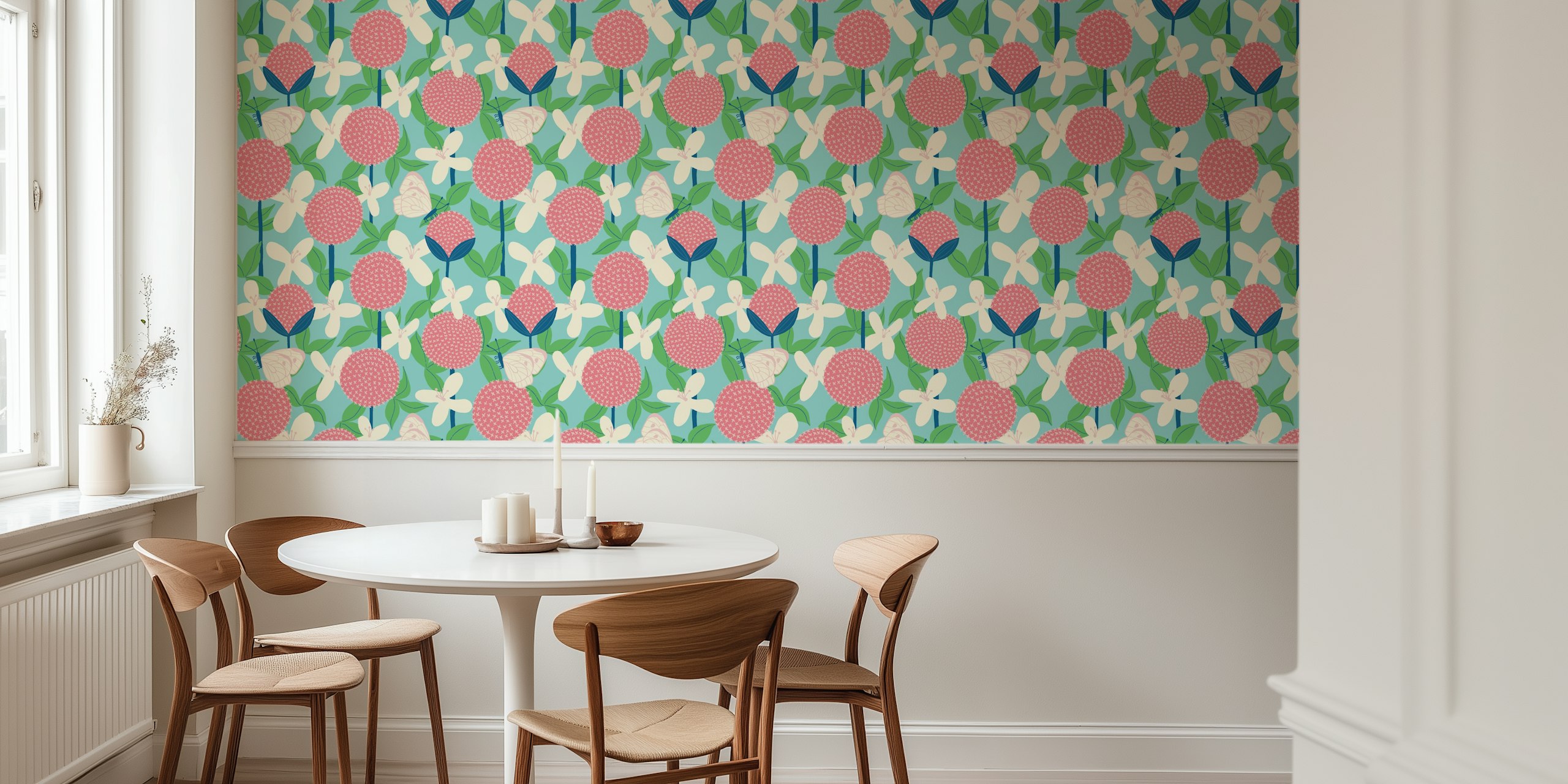 Allium Clematis Bold Cottagecore Floral wallpaper design