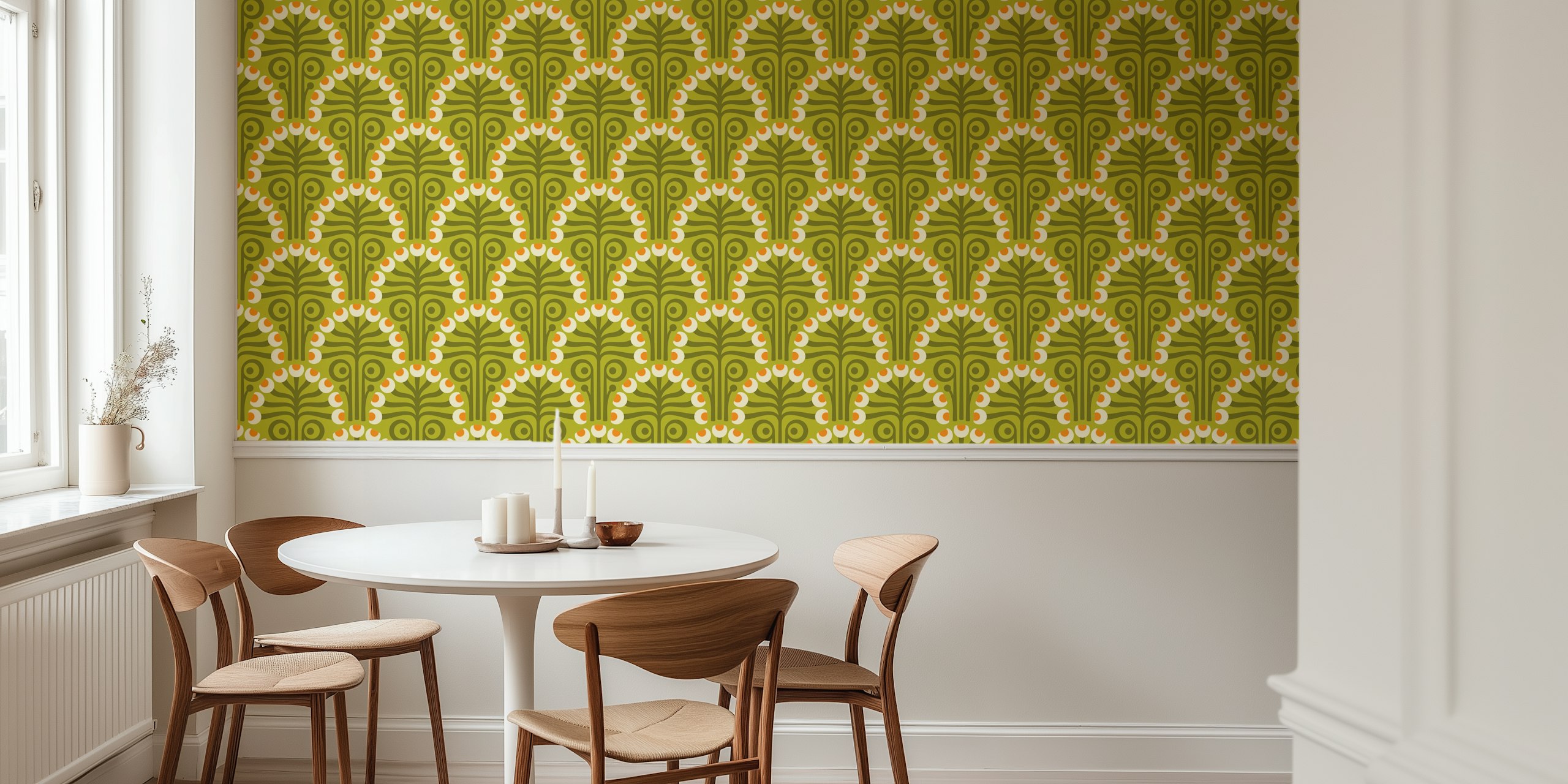 Vintage Botanical Retro Scallop Green tapet