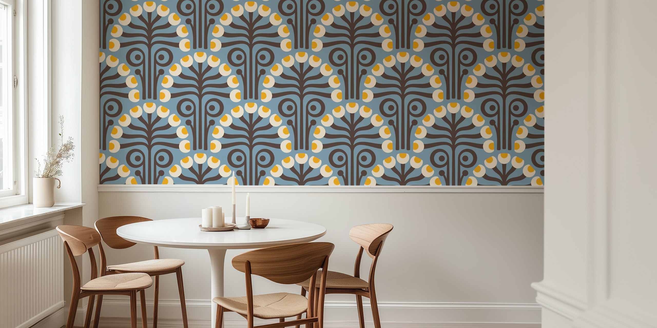 Vintage botanical wallpaper v místnosti