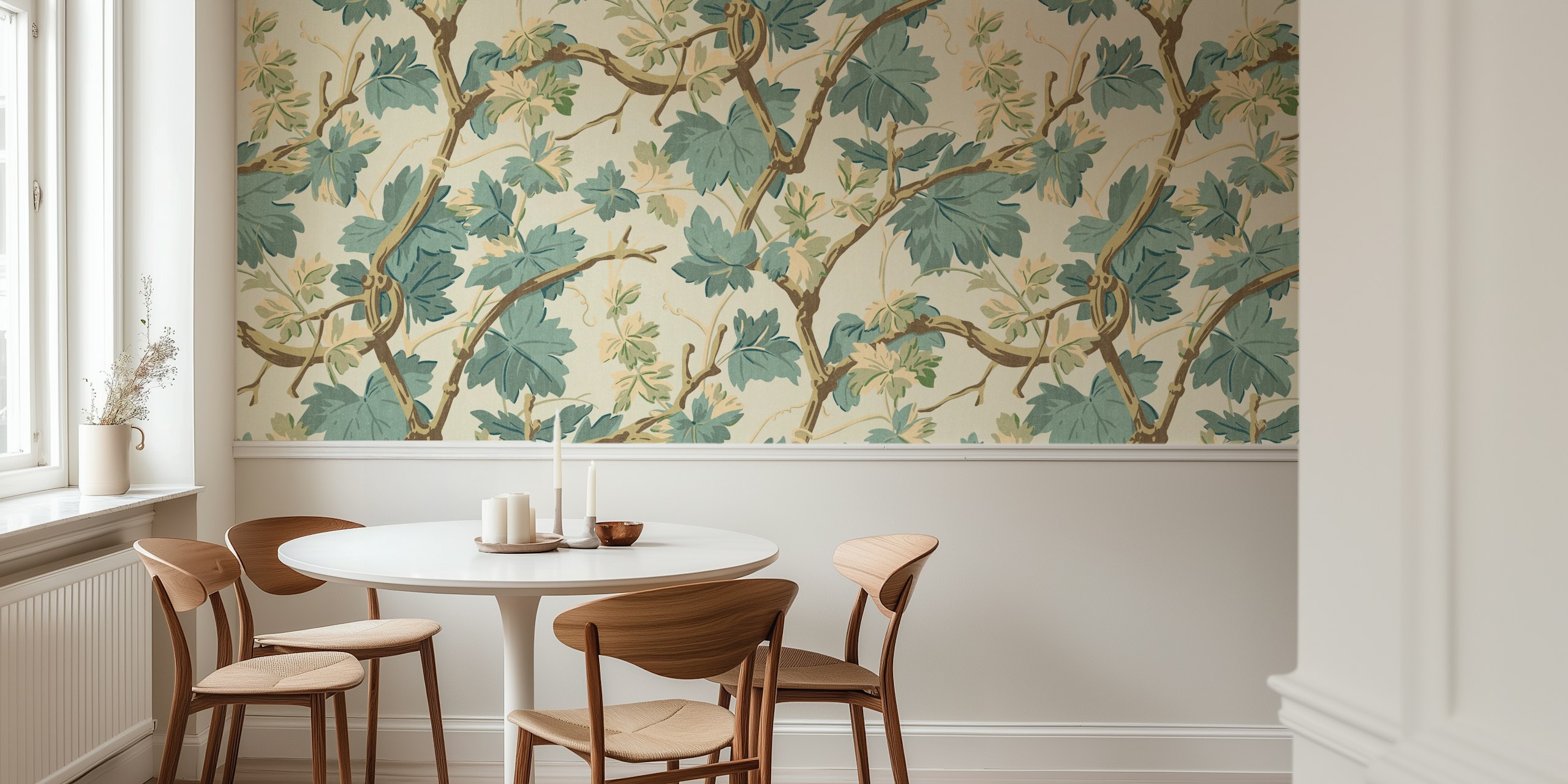 Echoes of the vineyard vintage teal wallpaper in a room