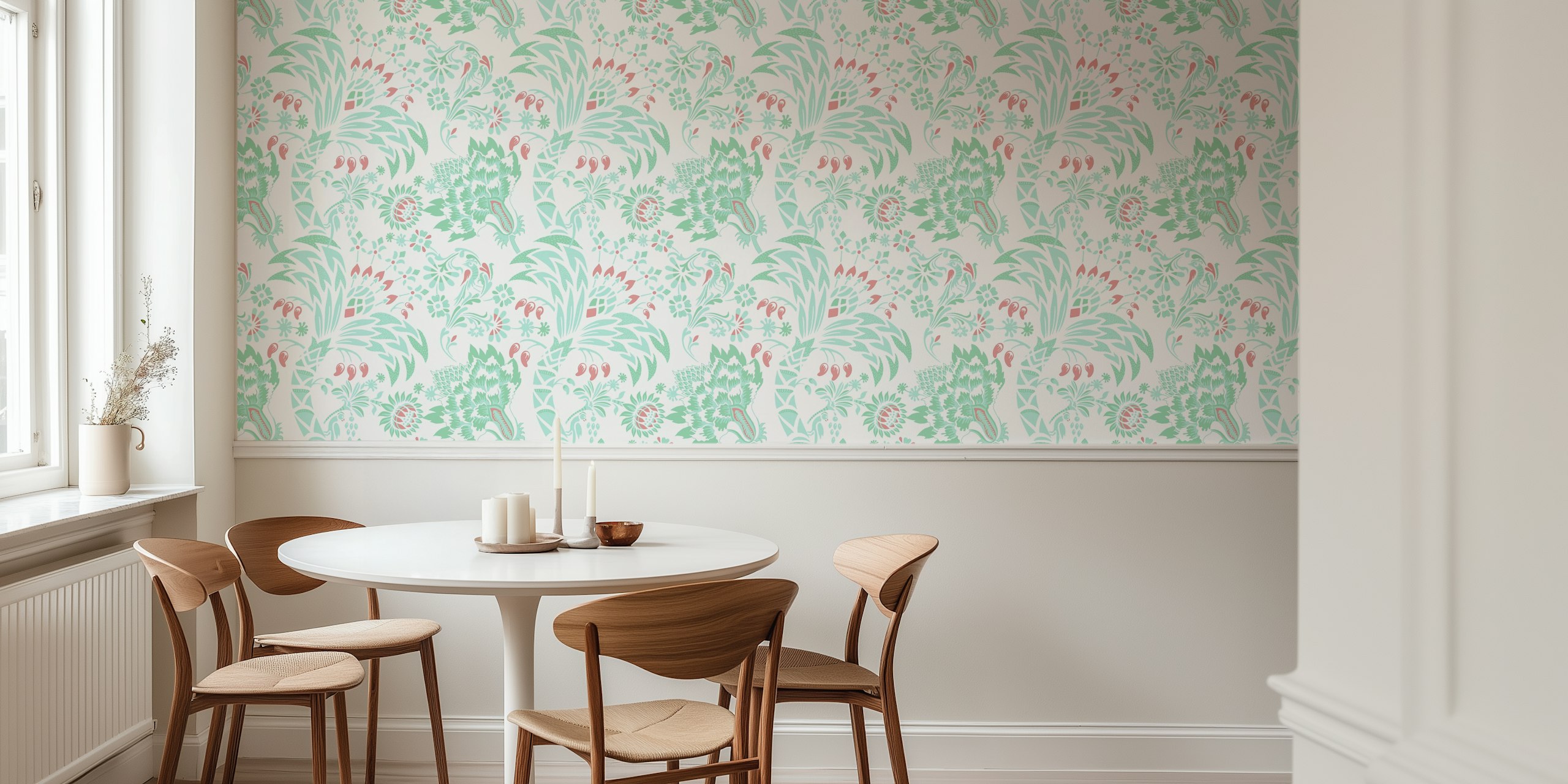 Garden Reverie pastel wallpaper displayed in a room