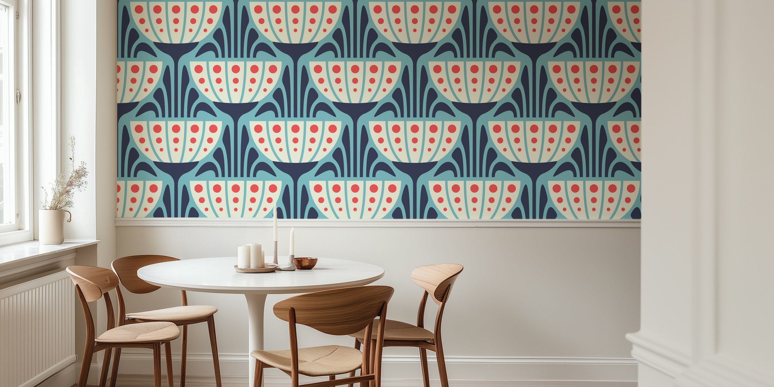 Mid-Century Blossoms wallpaper huoneessa