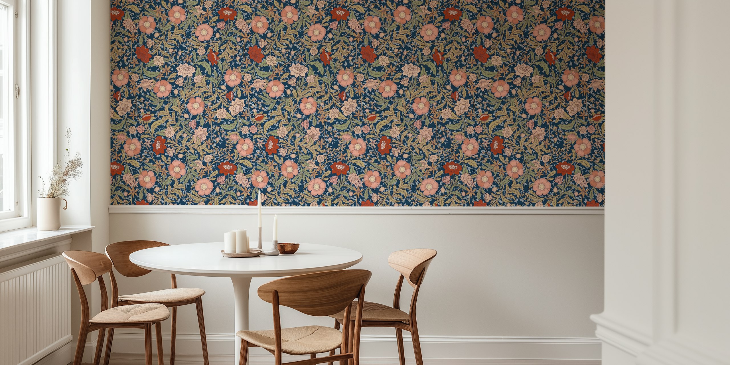Morris vintage trailing flowers wallpaper in room