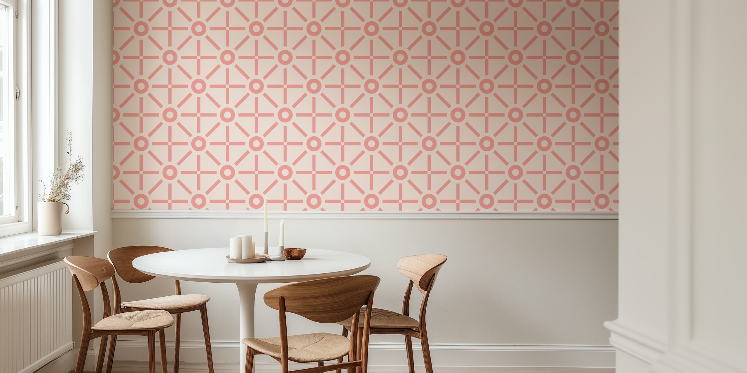 Geometric Sun Coral Soft Pink tapetdesign