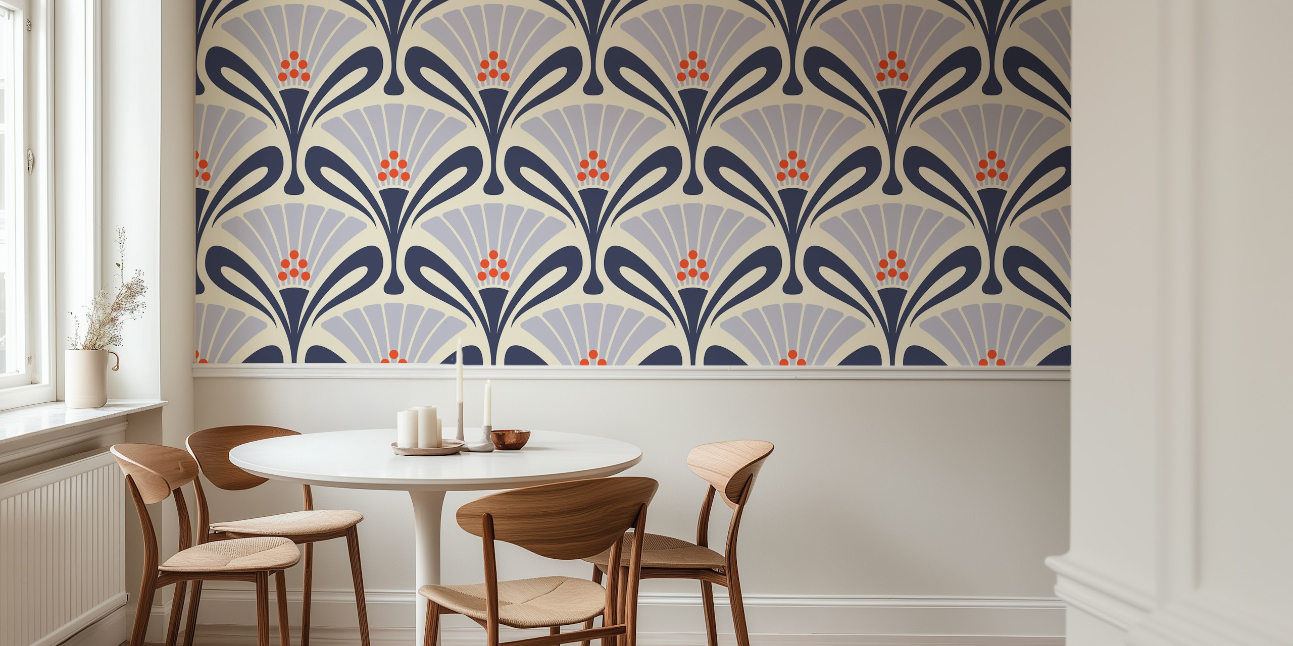 Navy purple vintage floral art deco wallpaper