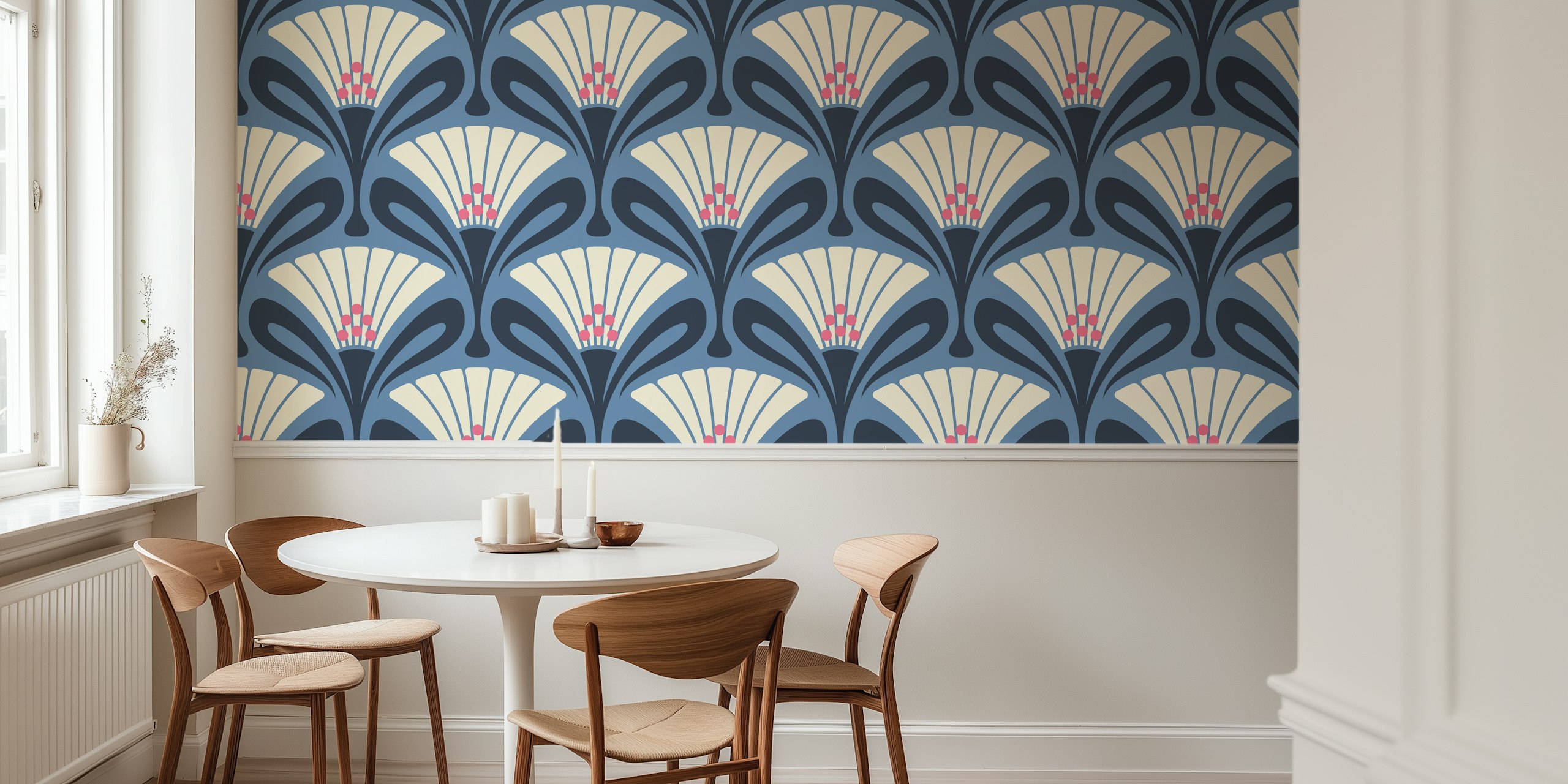 Vintage floral art deco wallpaper in a room