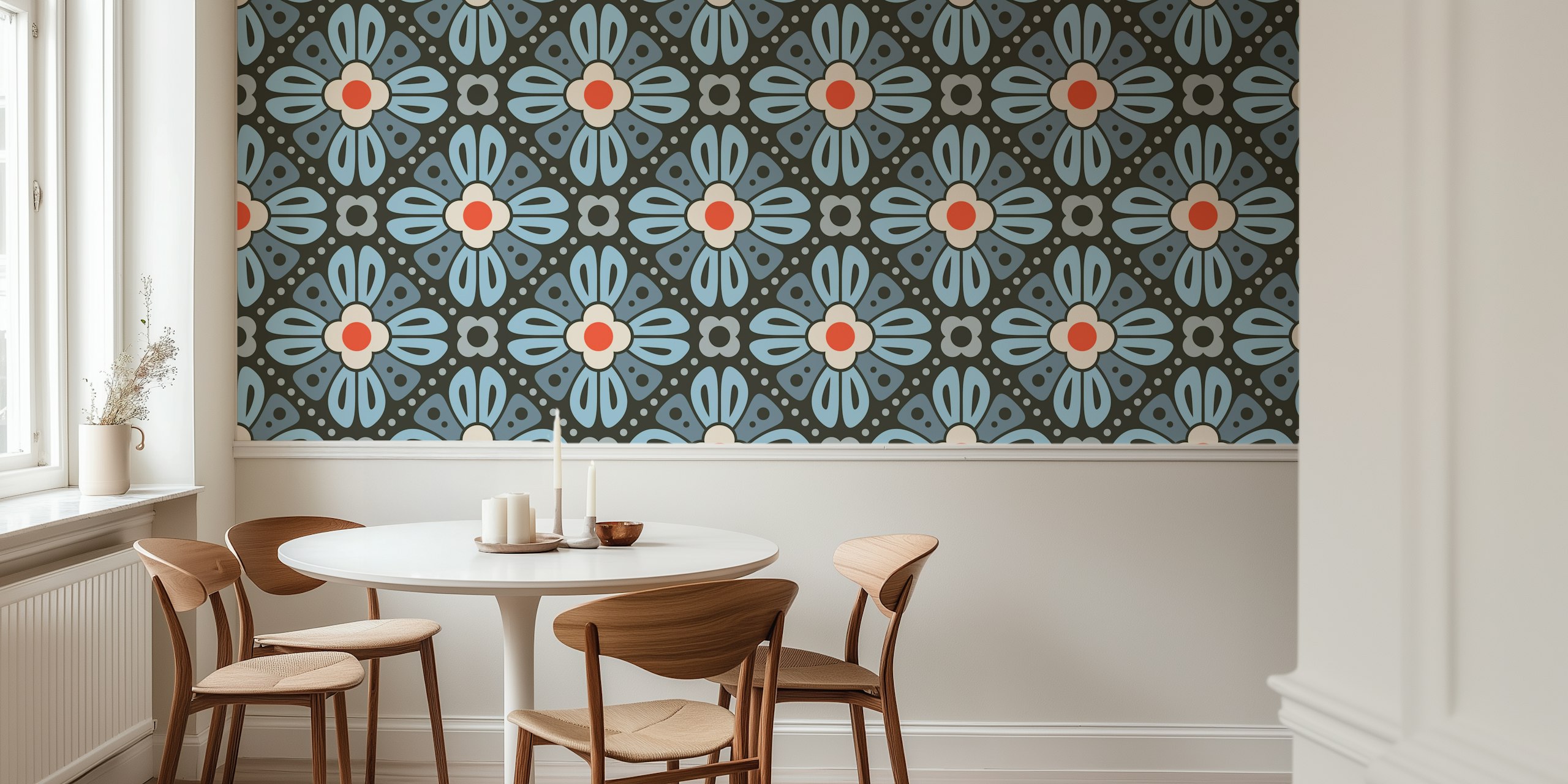 Retro floral tiles wallpaper in a room