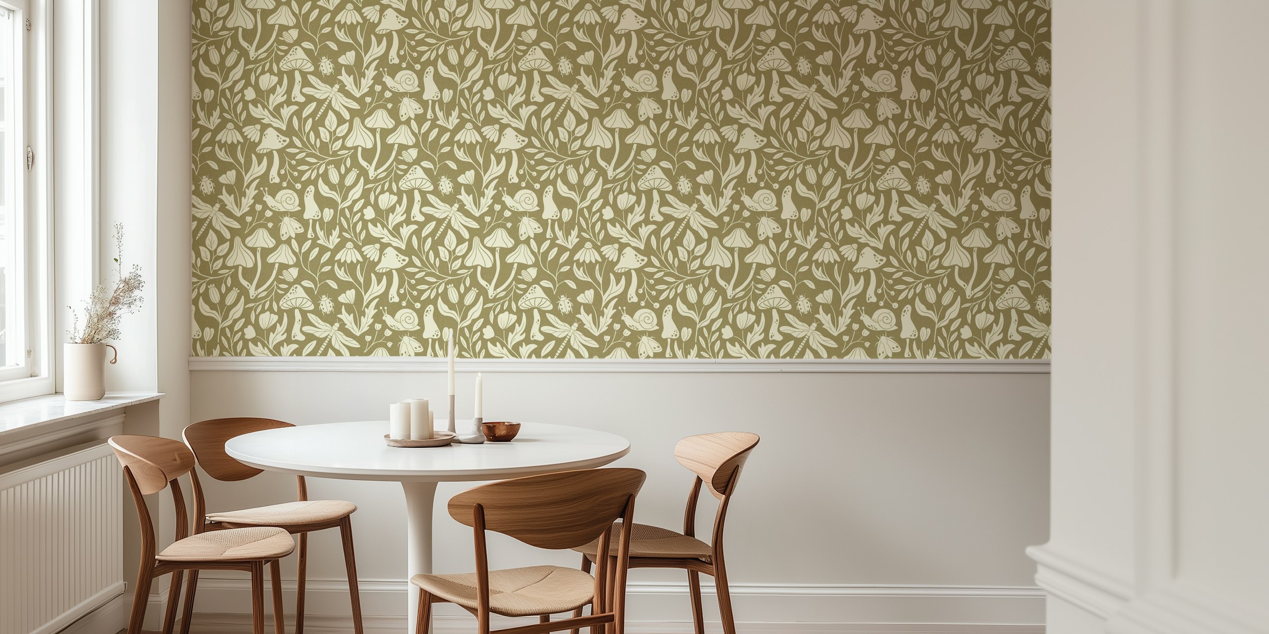 Forest Life in Olive Green wallpaper in a room