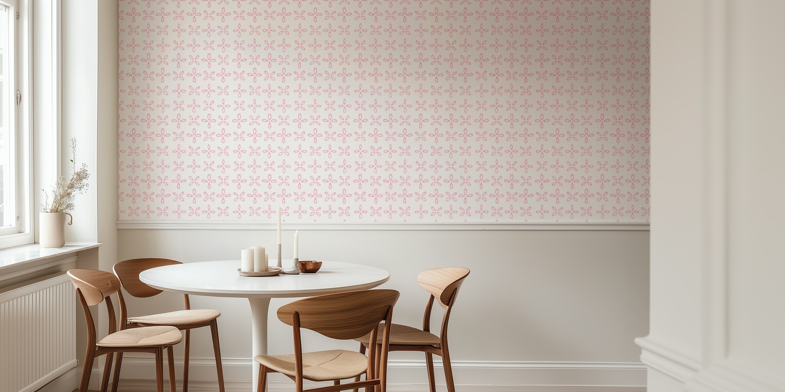 Playful geo petal soft pink wallpaper in a room