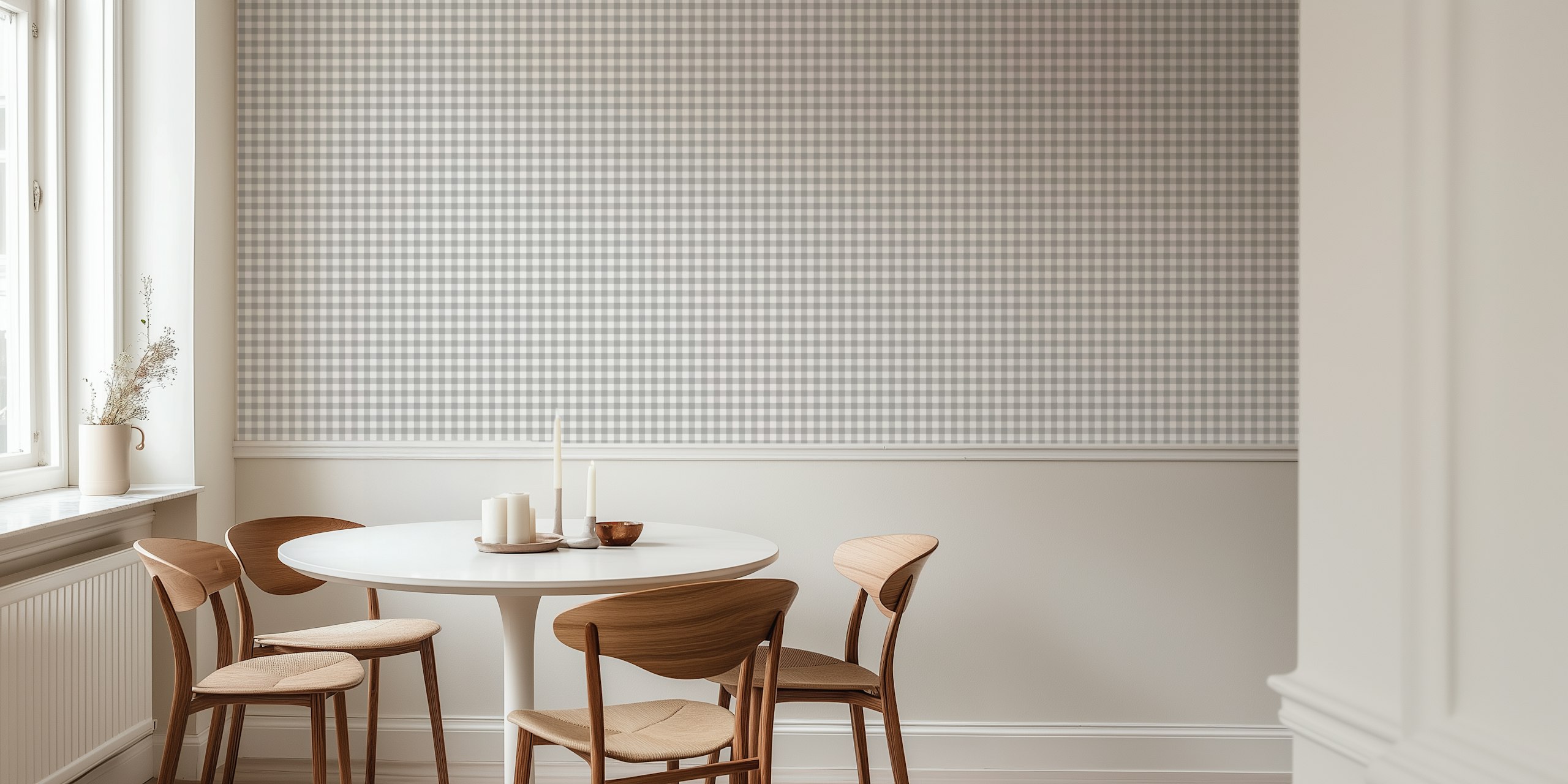 Classic gingham light grey tapet i ett rum