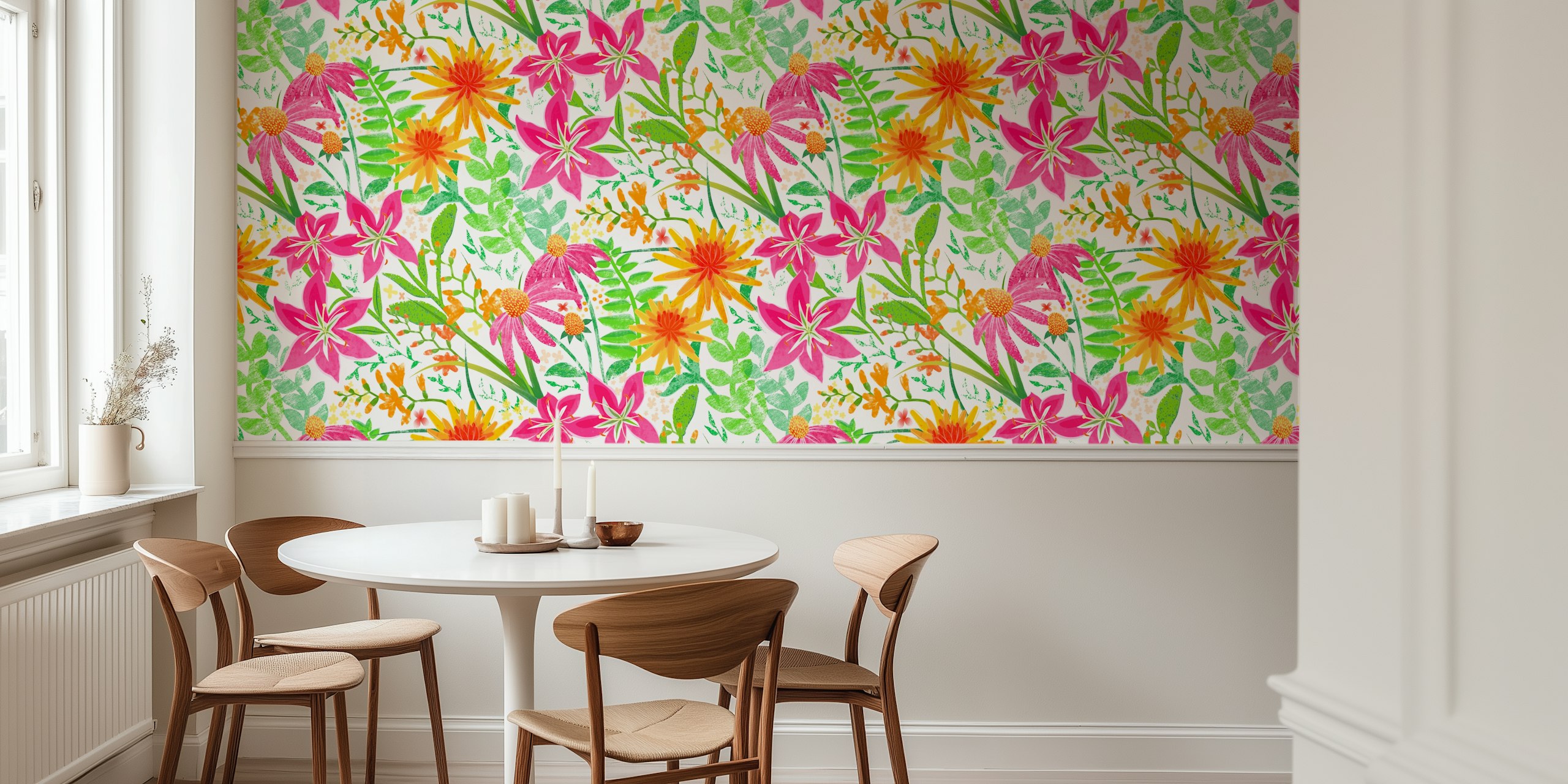 Hot Summer bold floral design de papel de parede em um quarto