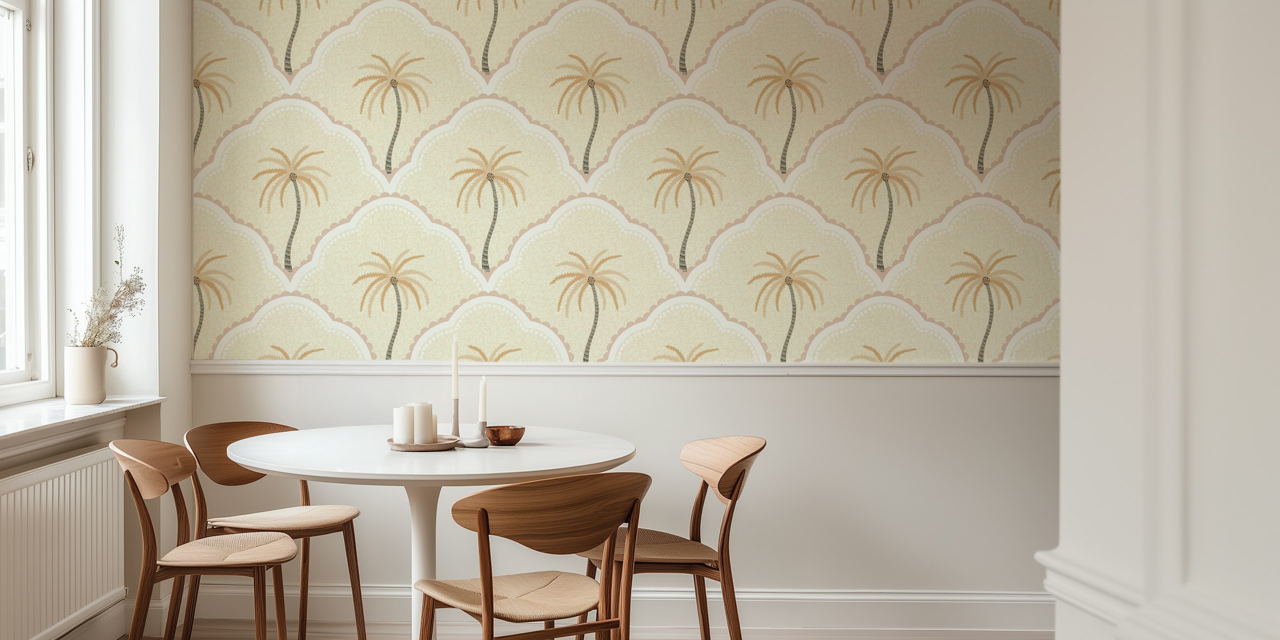 Papel de parede Tropical Fan Pattern em um quarto
