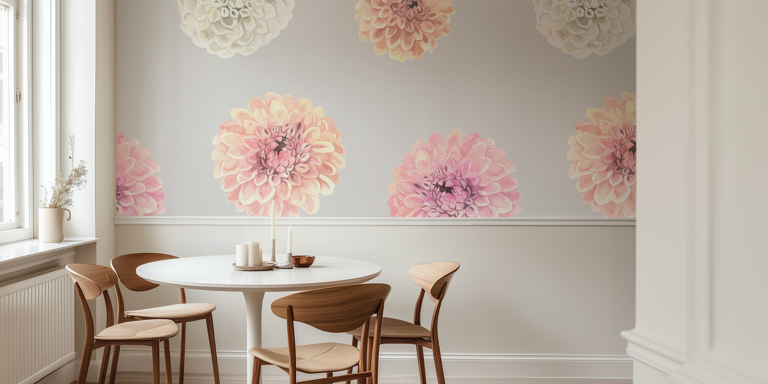 Watercolor Dahlia Pattern wallpaper in a room