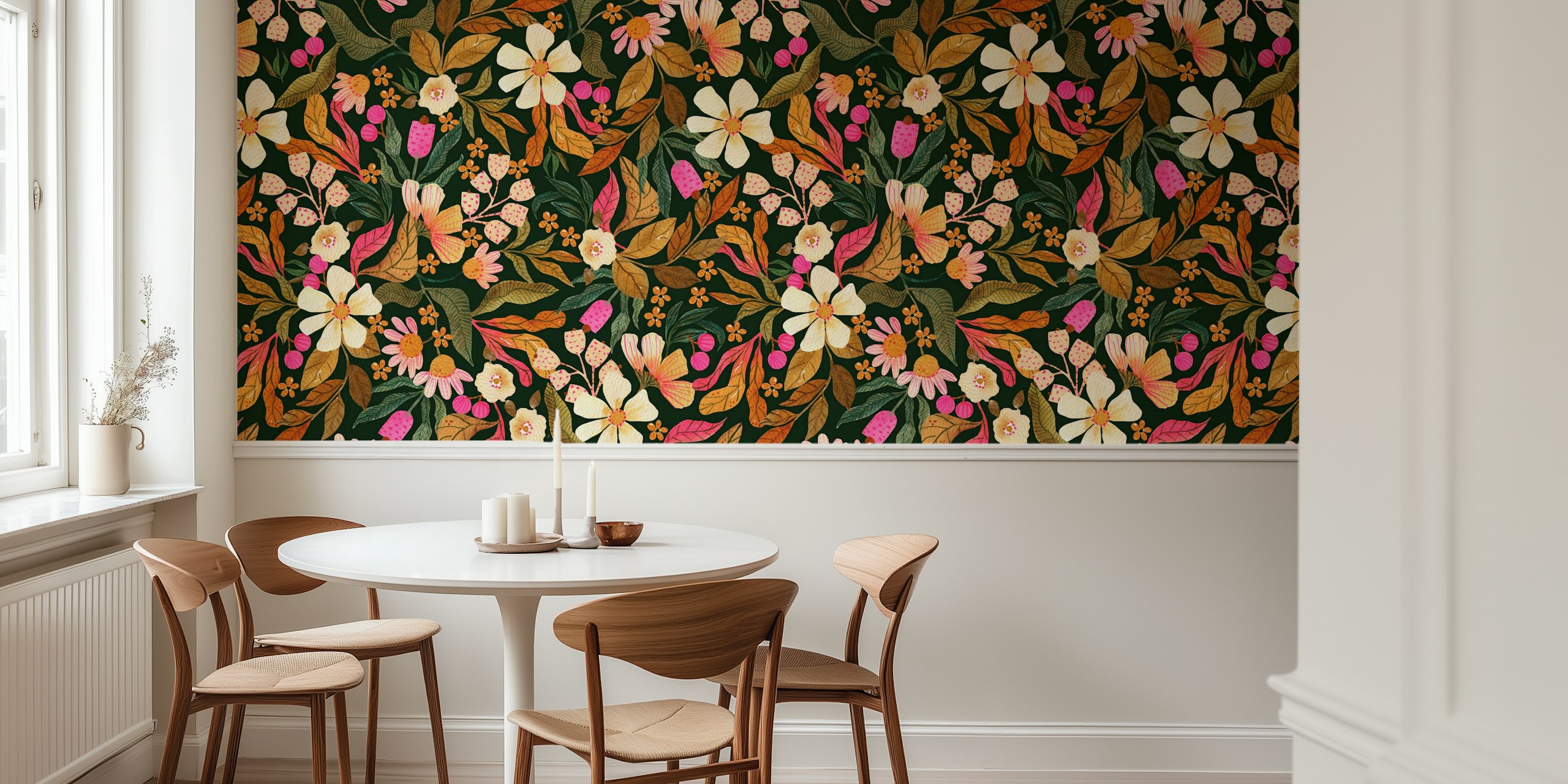 Rustic Watercolor Floral Paradise papel de parede em um quarto