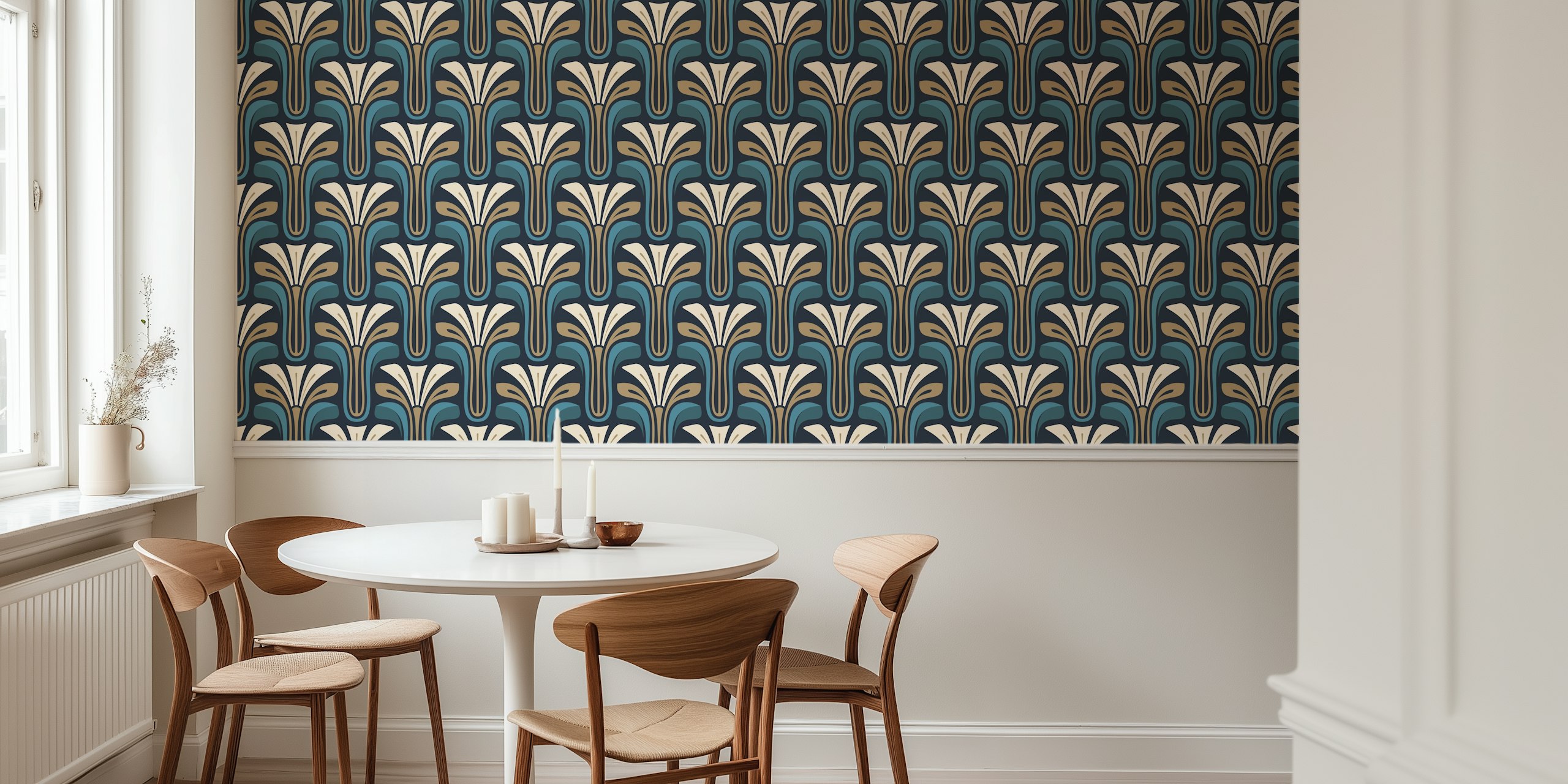 Vintage floral wallpaper in a room setting