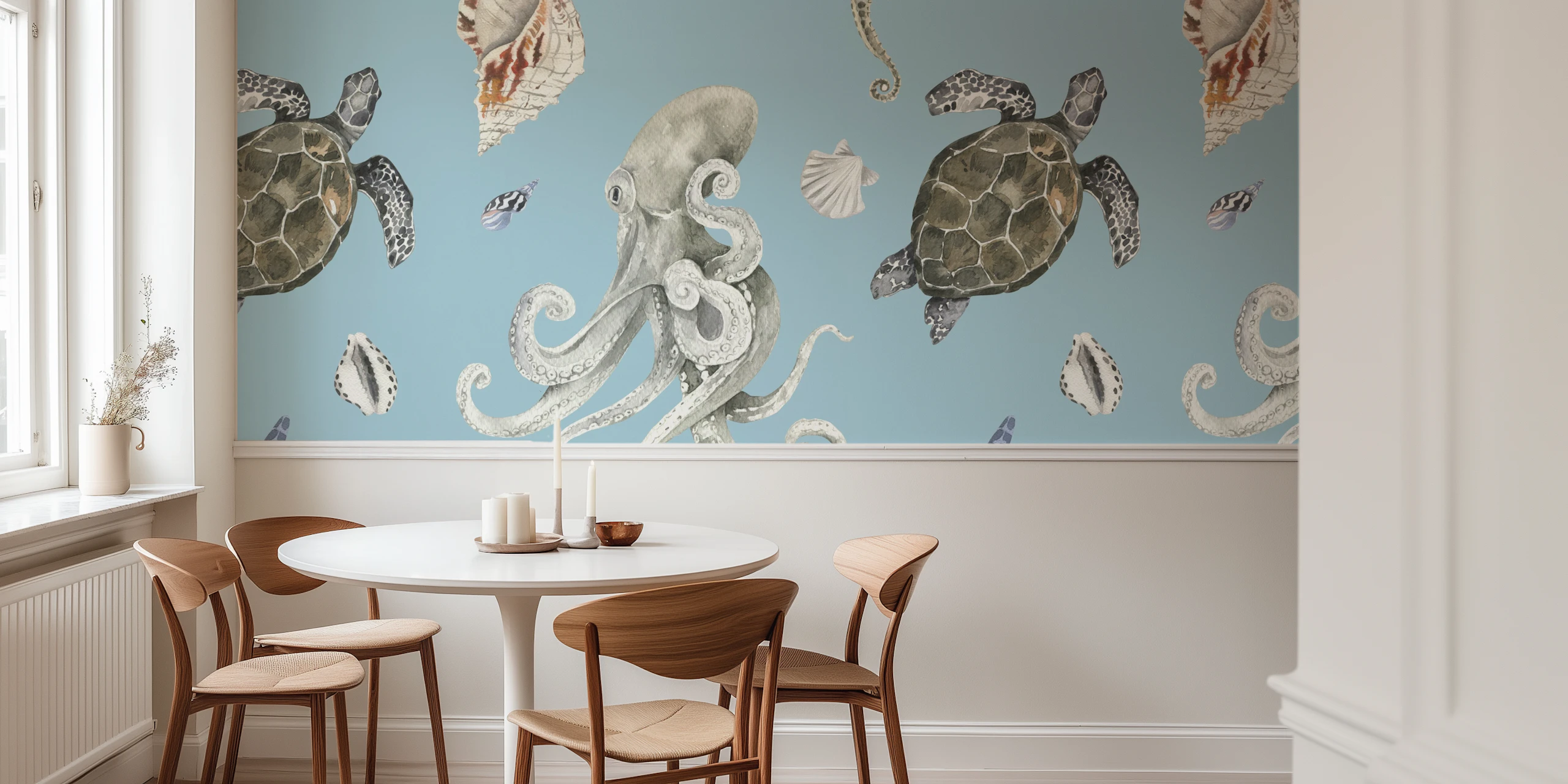 Sea Creatures & Shells Pattern Wallpaper