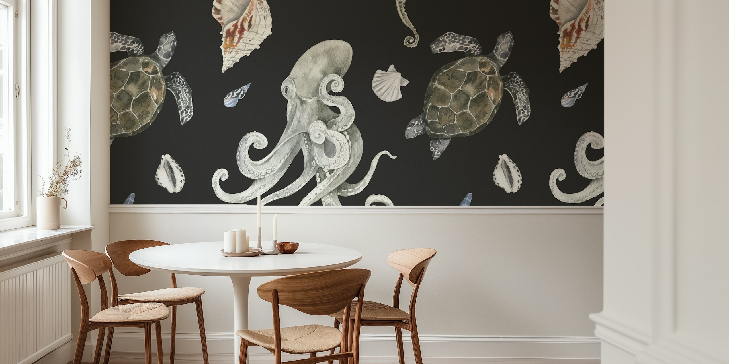 Marine Wildlife Pattern tapet i ett rum