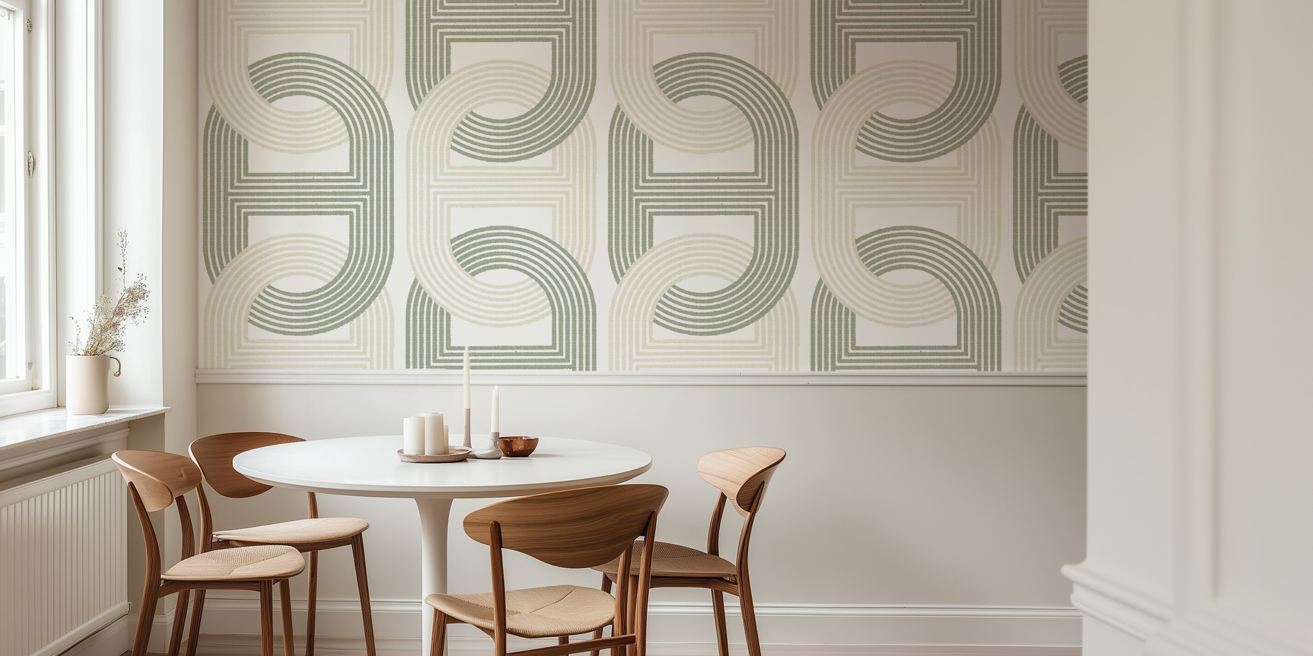 Papel pintado Retro Chain Loops J en verde beige