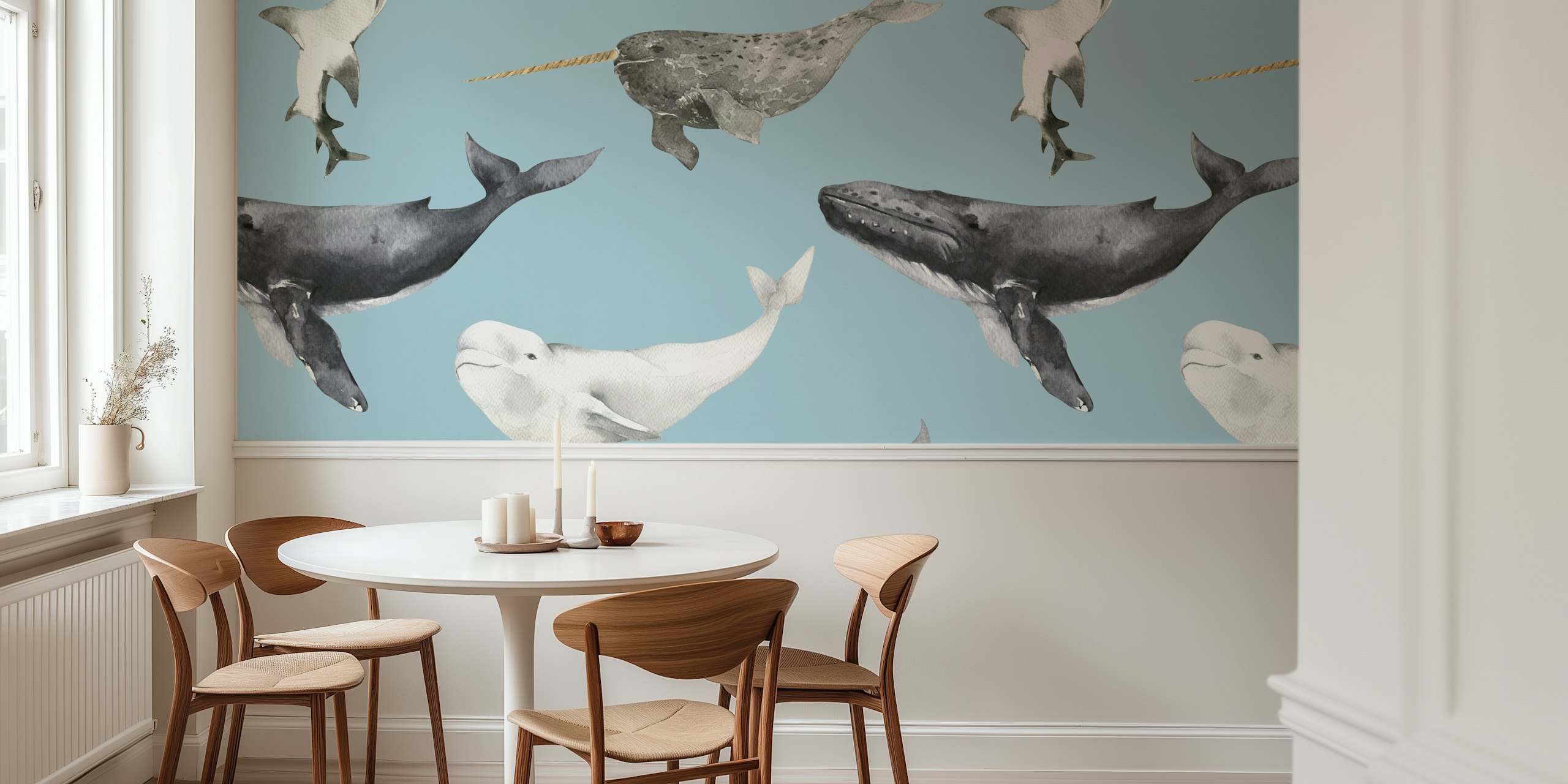 Ocean Wildlife Pattern wallpaper displayed in a room