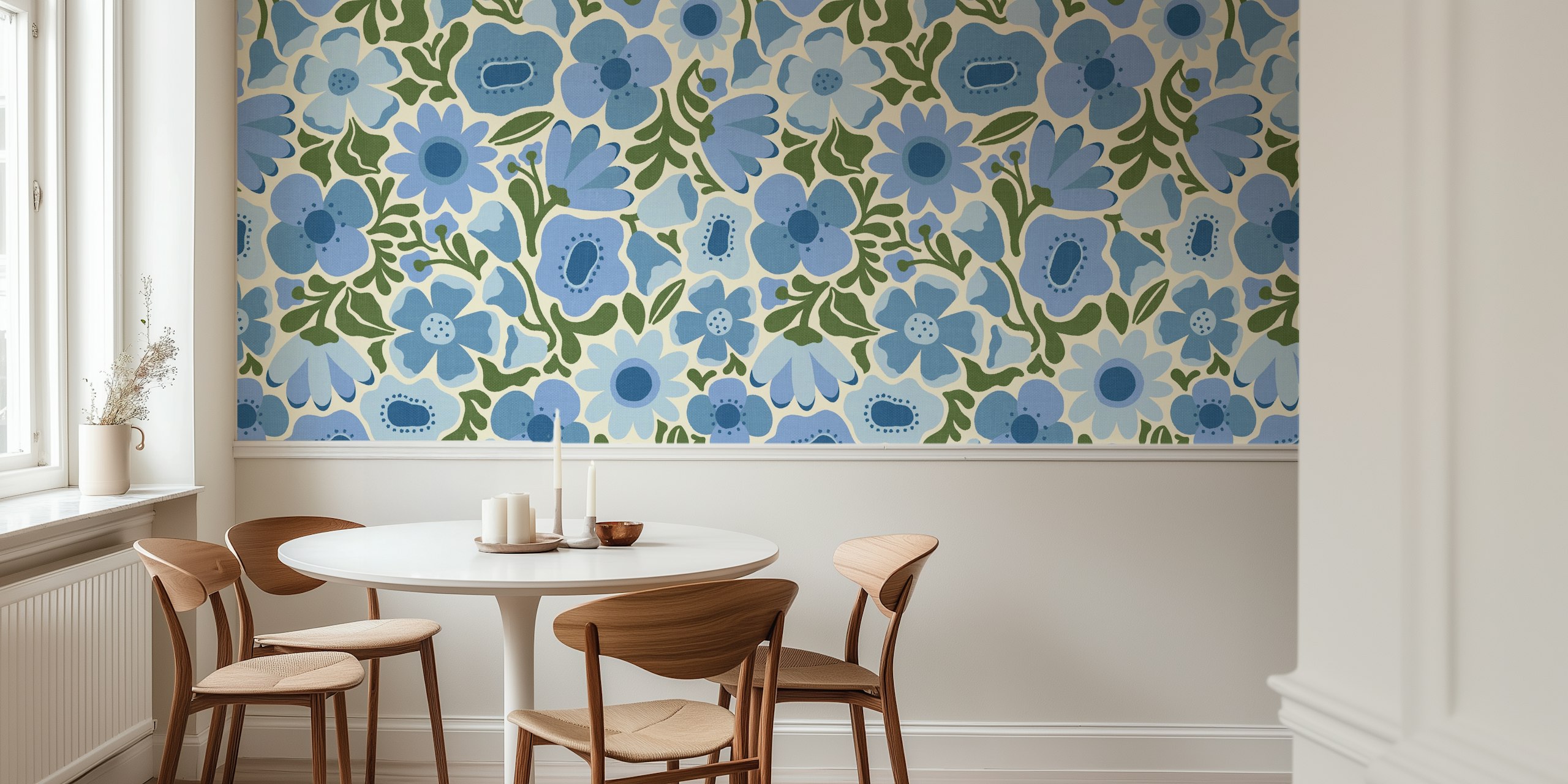 Mid Mod Meadow wallpaper vist i et rum