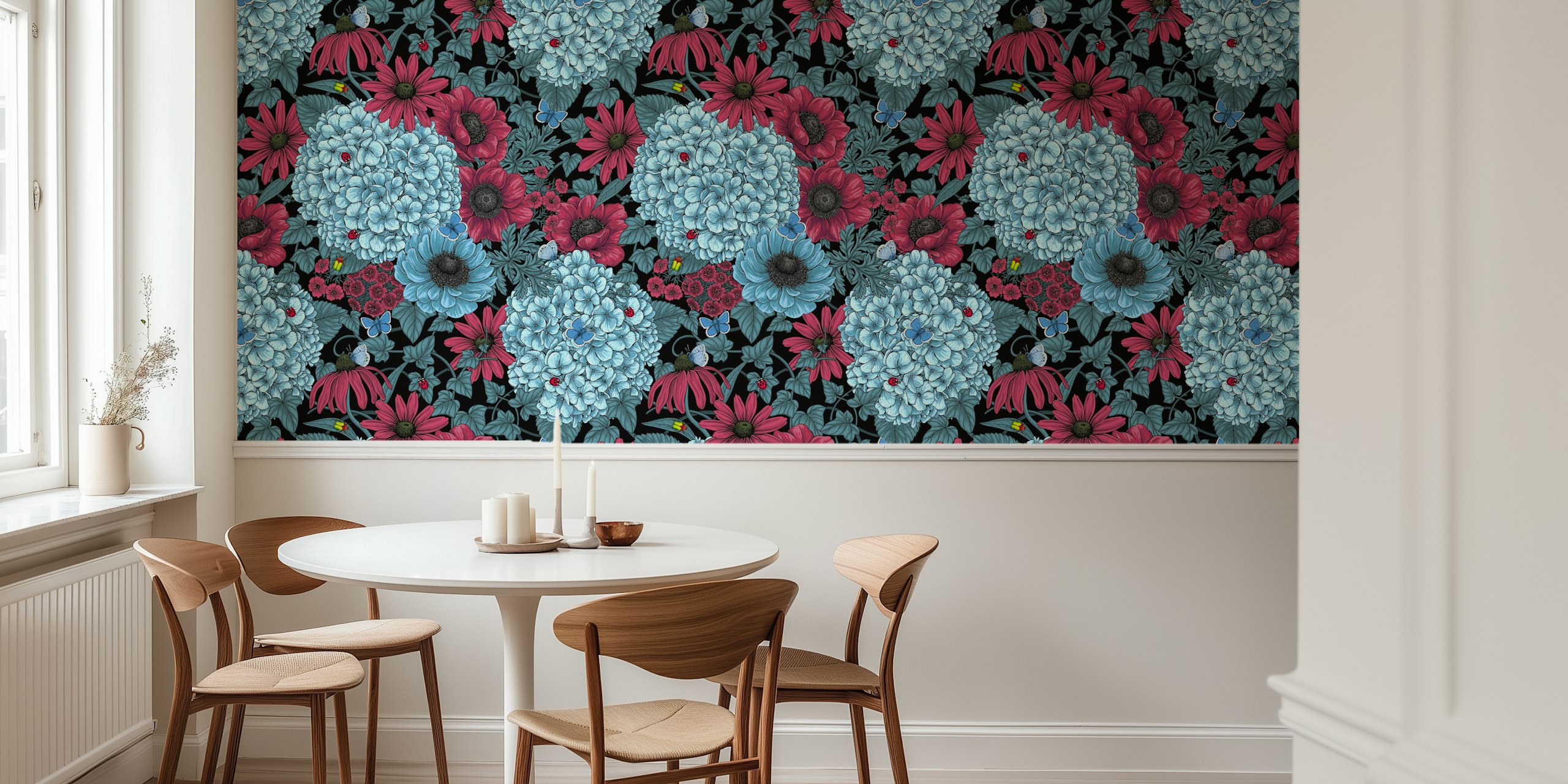 Bold garden florals wallpaper in a room