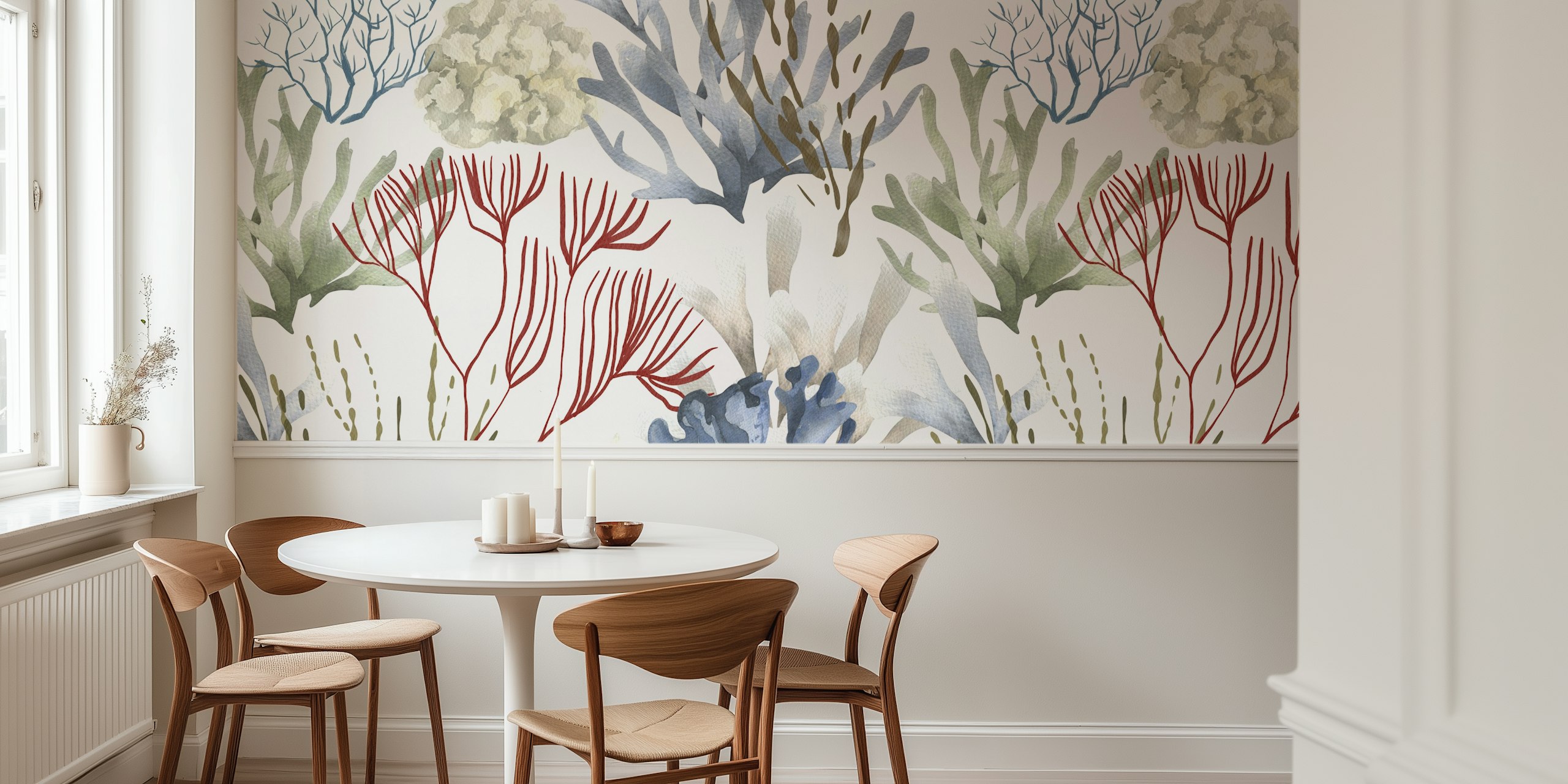 Watercolor Reef Pattern Tapete in einem Raum