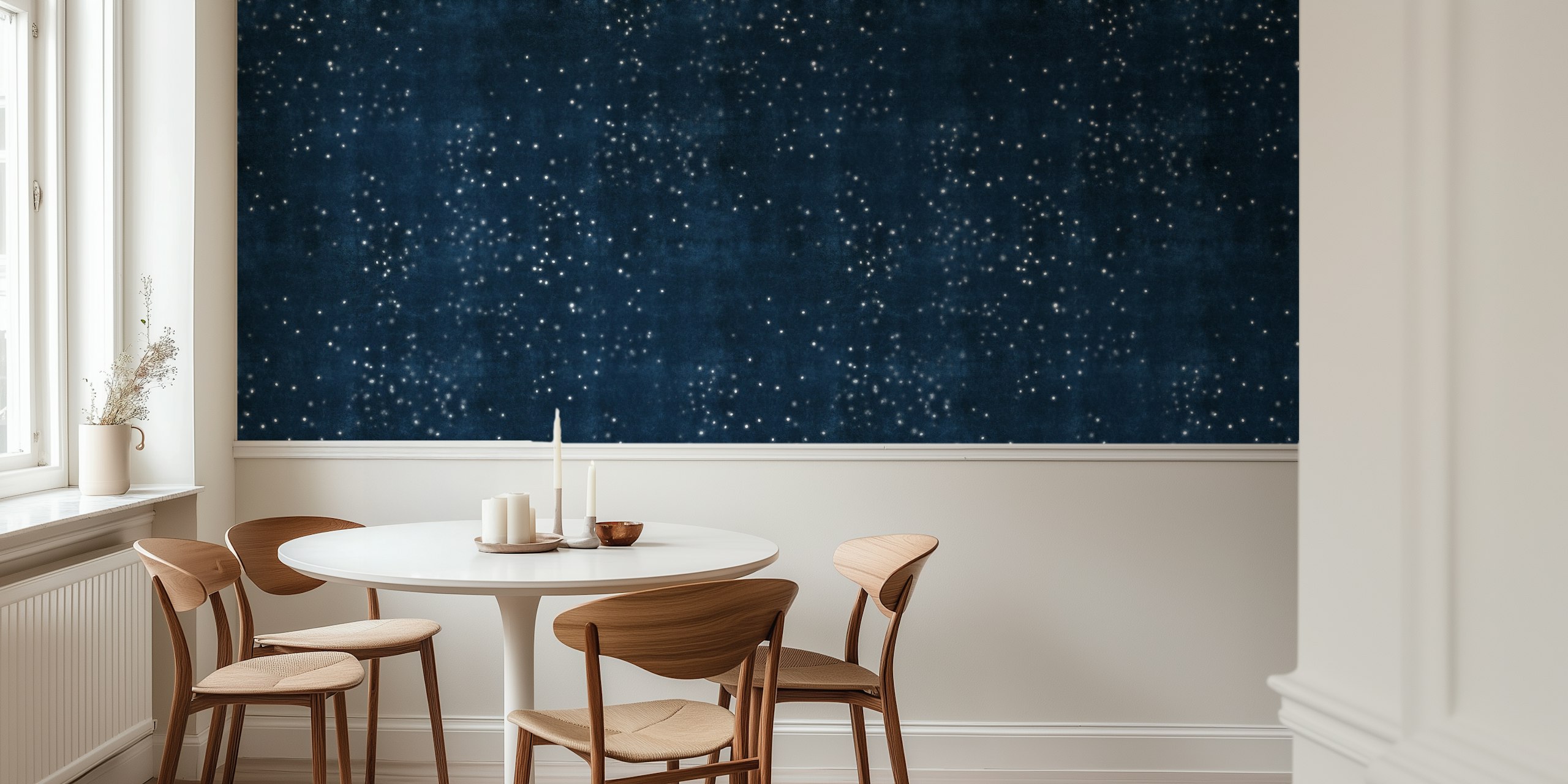 Navy starry night wallpaper with white flecks, celestial style