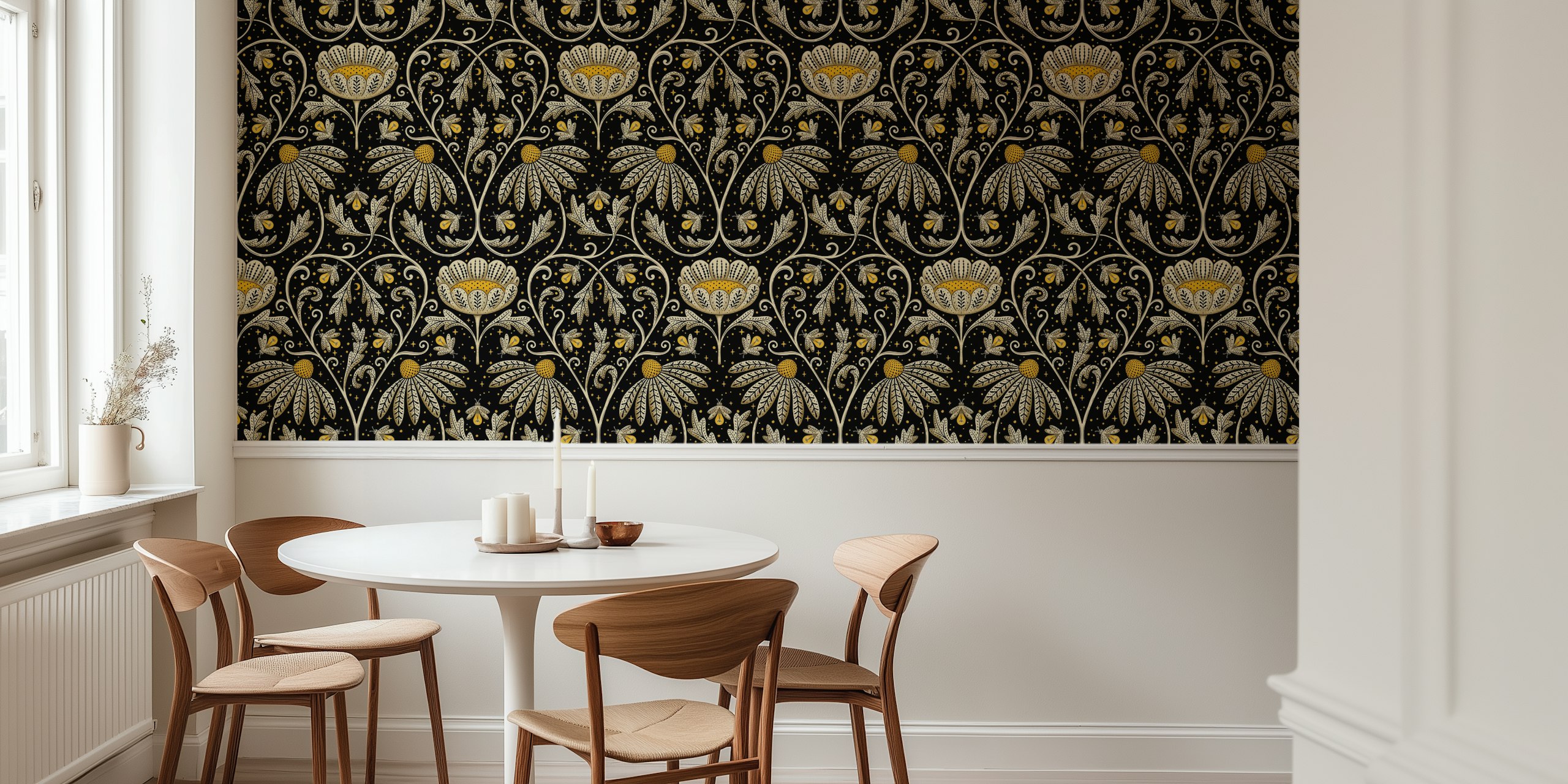 Night Flowers and Fireflies wallpaper design