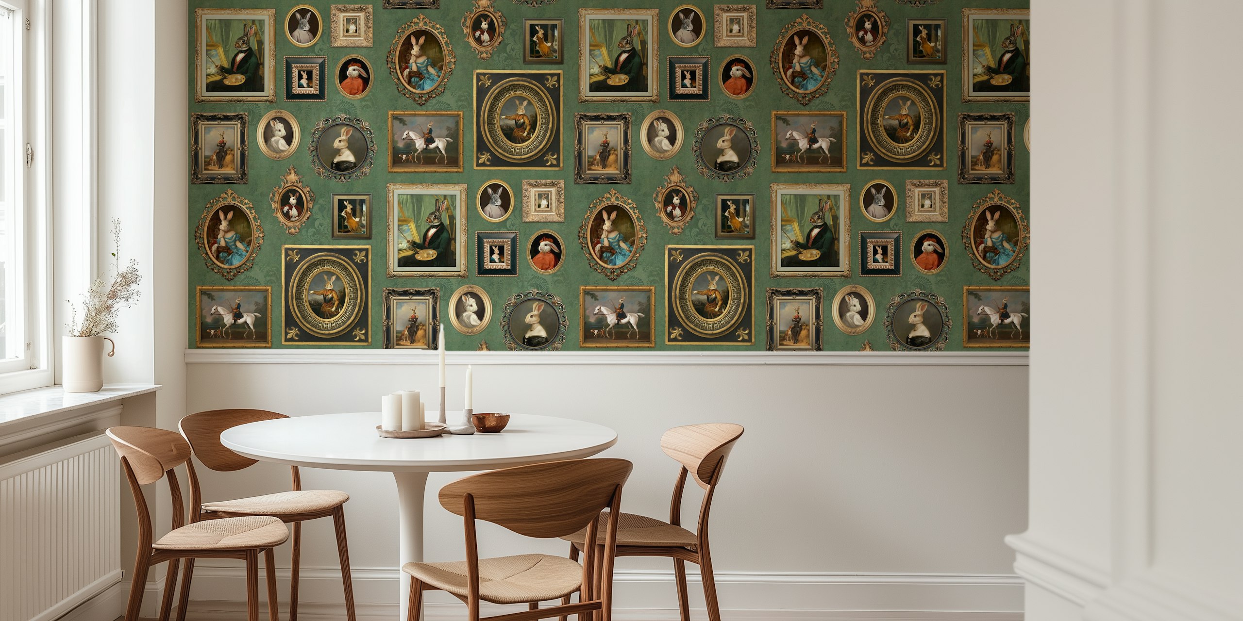 Sage green wallpaper s Noble Bunnies Portrait Collection