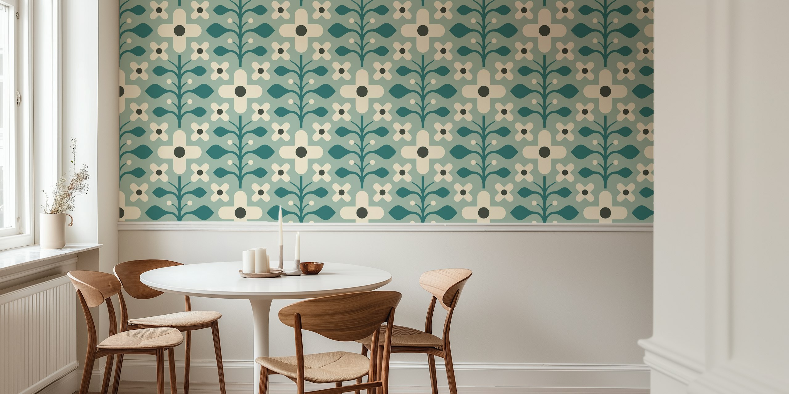 Geometric Flower Harmony in Teal papier peint dans une pièce