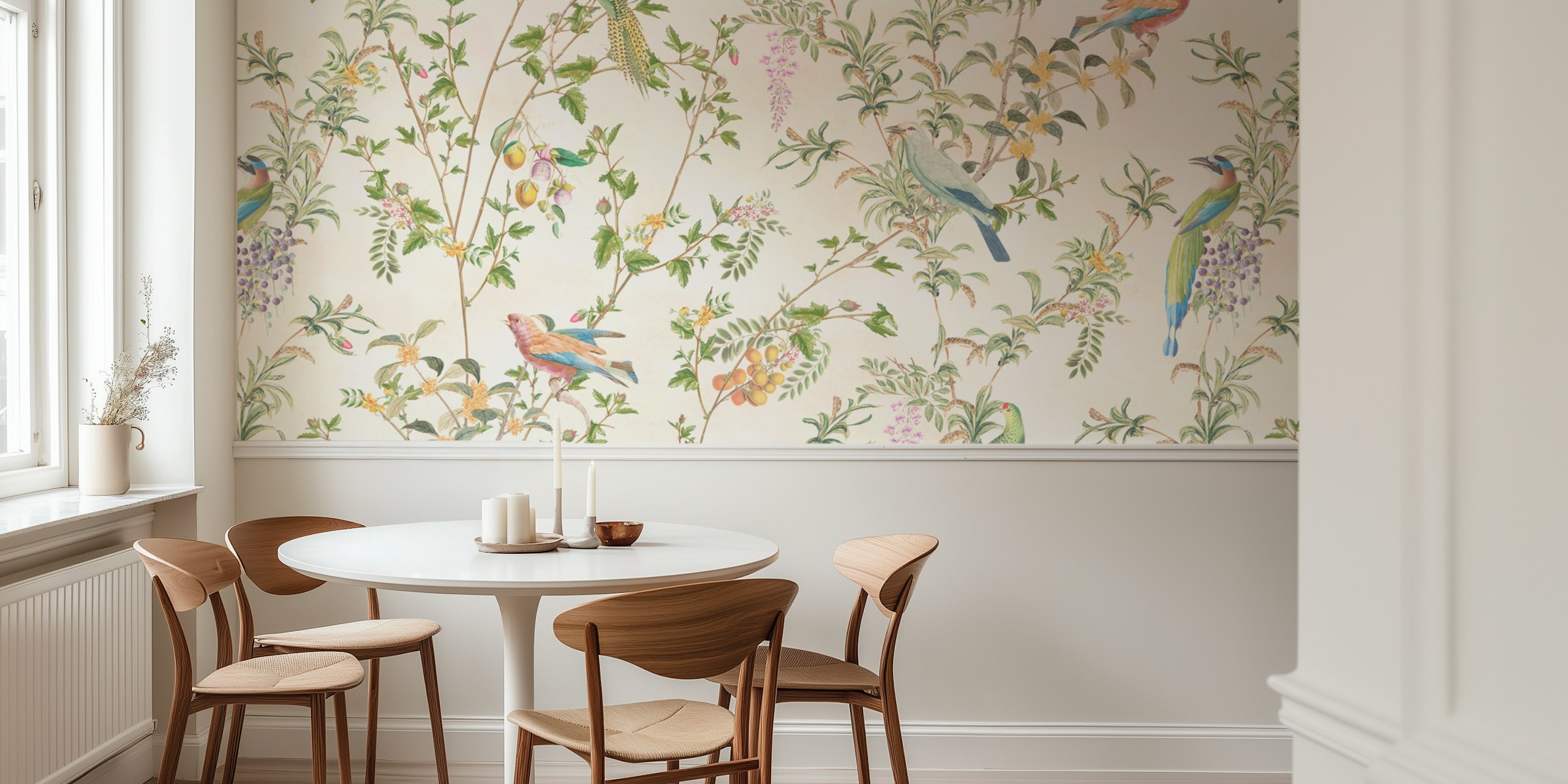 Tapeta Floral vines i chinoiserie garden birds w pomieszczeniu