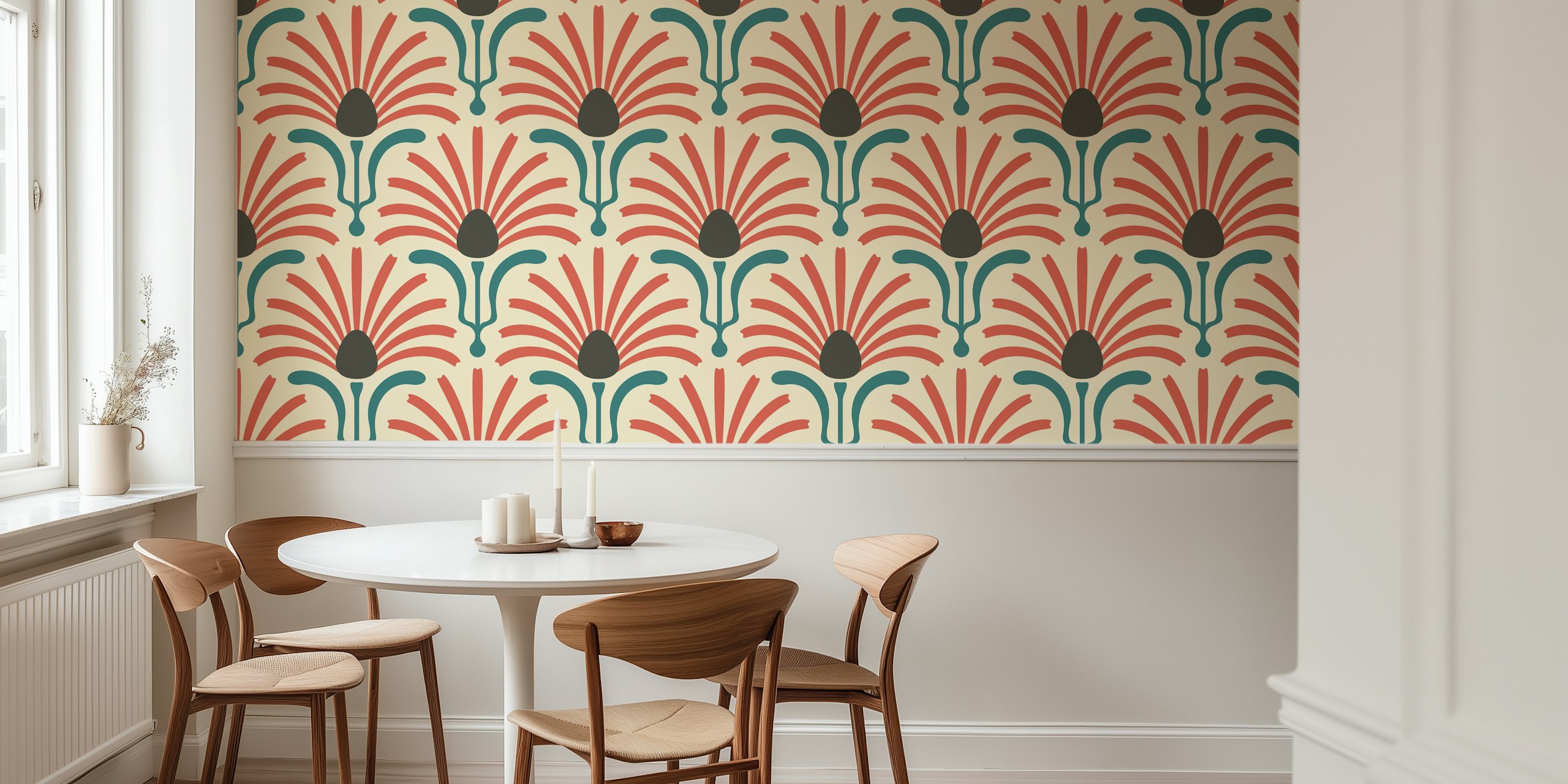 Ταπετσαρία Bohemian Daisy Burst εκτεθειμένη σε δωμάτιο