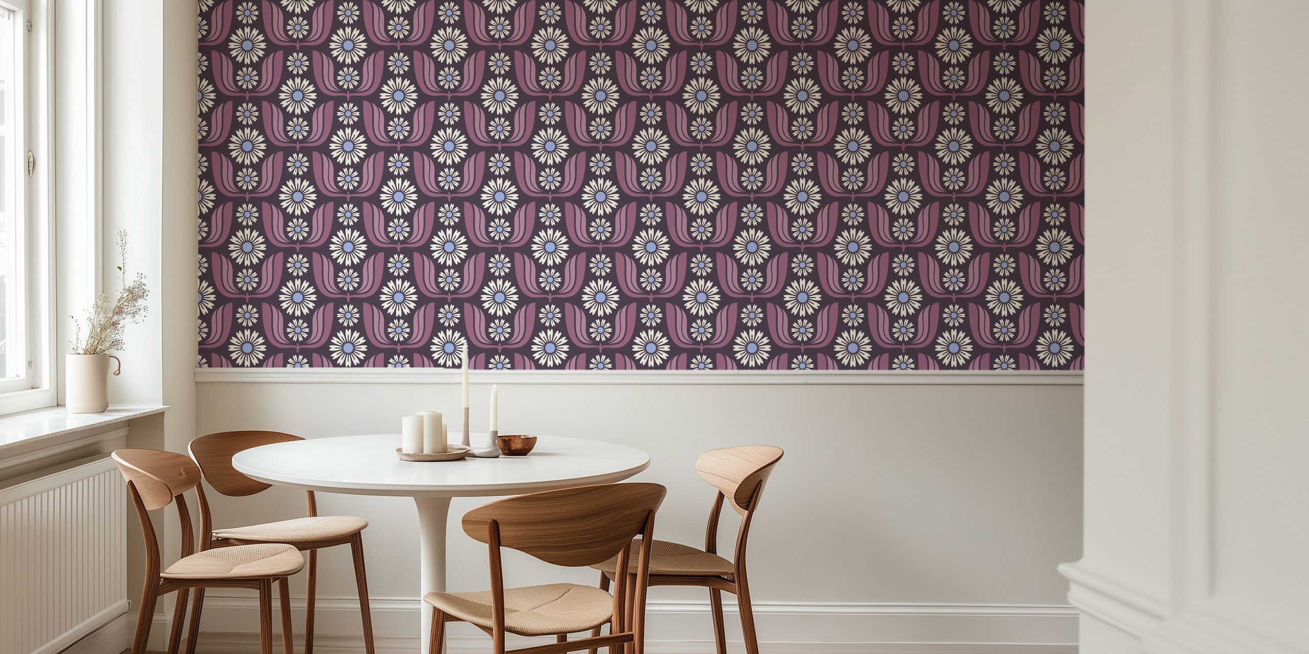 Blomster tapetdesign i et rum
