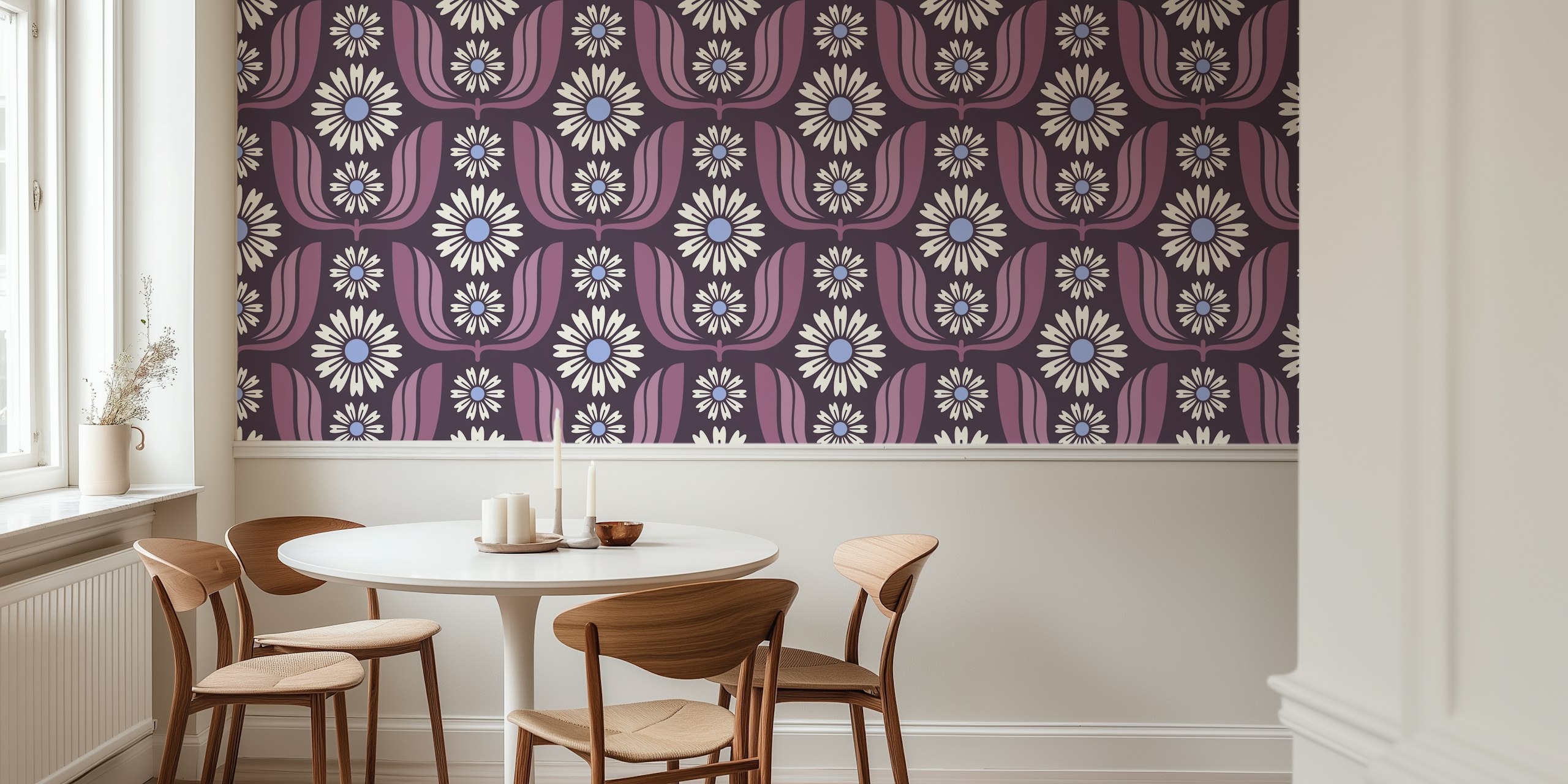 Daisy Bloom Harmony in Purple wallpaper in a room