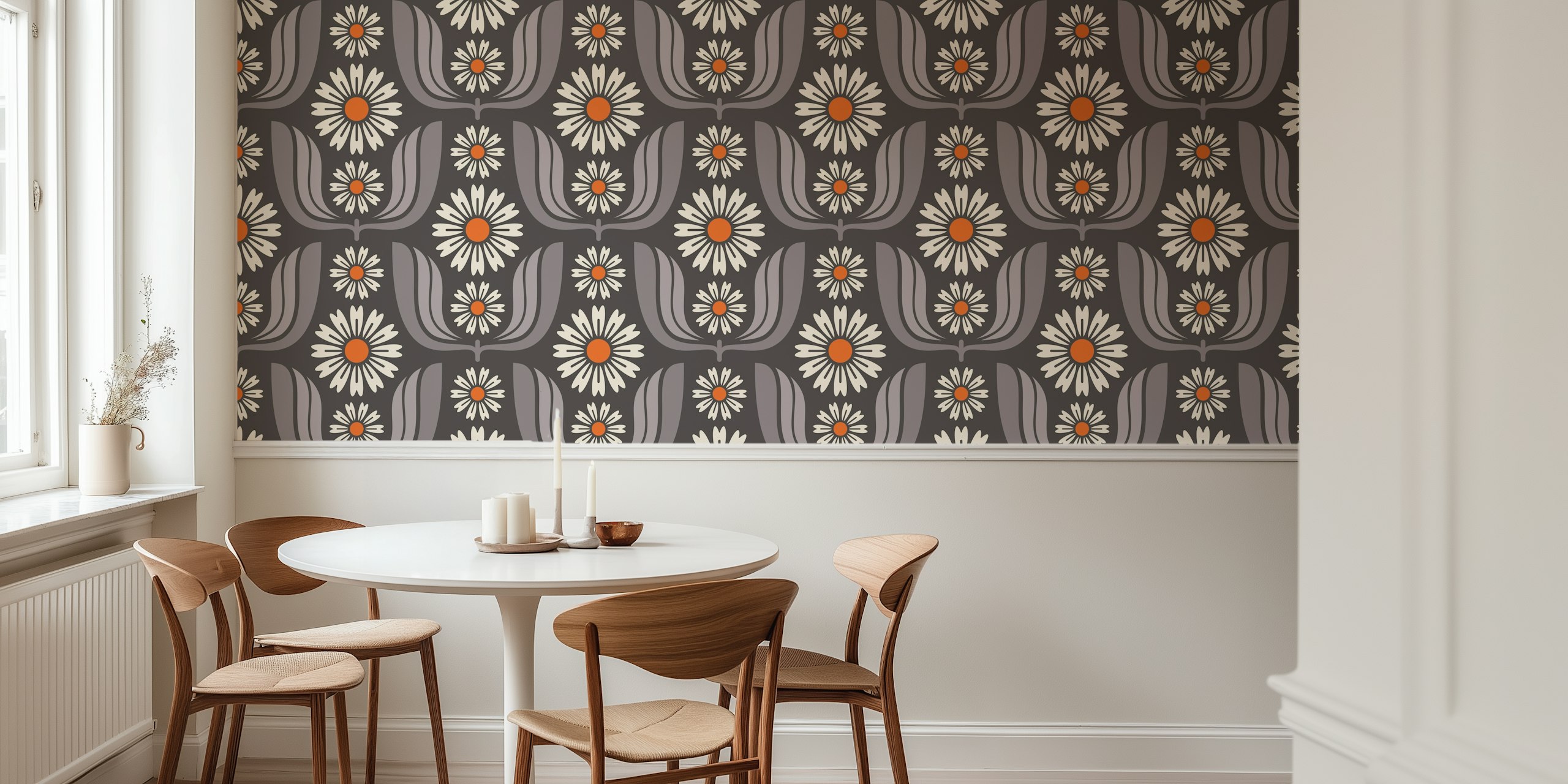 Daisy Bloom Harmony in Gray behang in een kamer